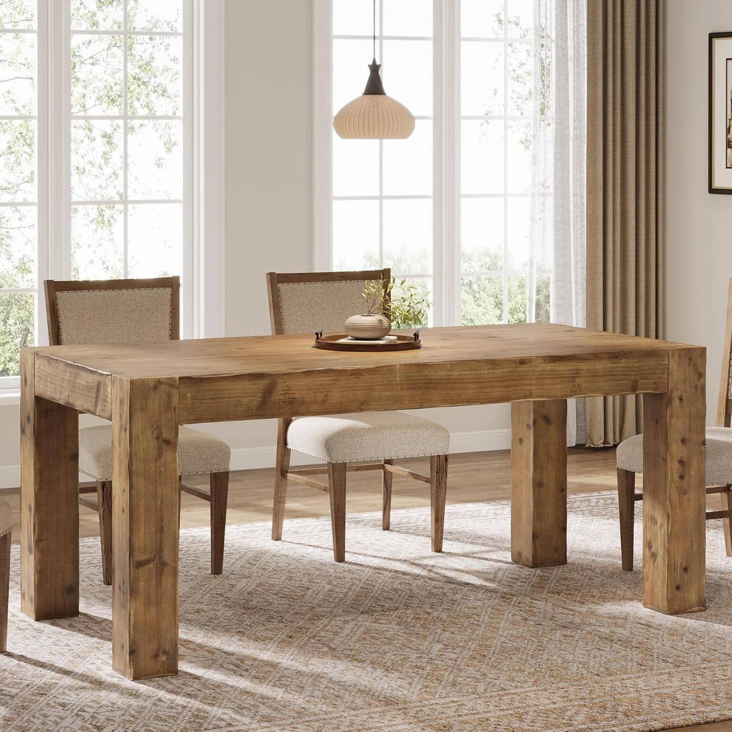 63" Dining Table, Solid Wood Dinner Kitchen Table For 4 To 6