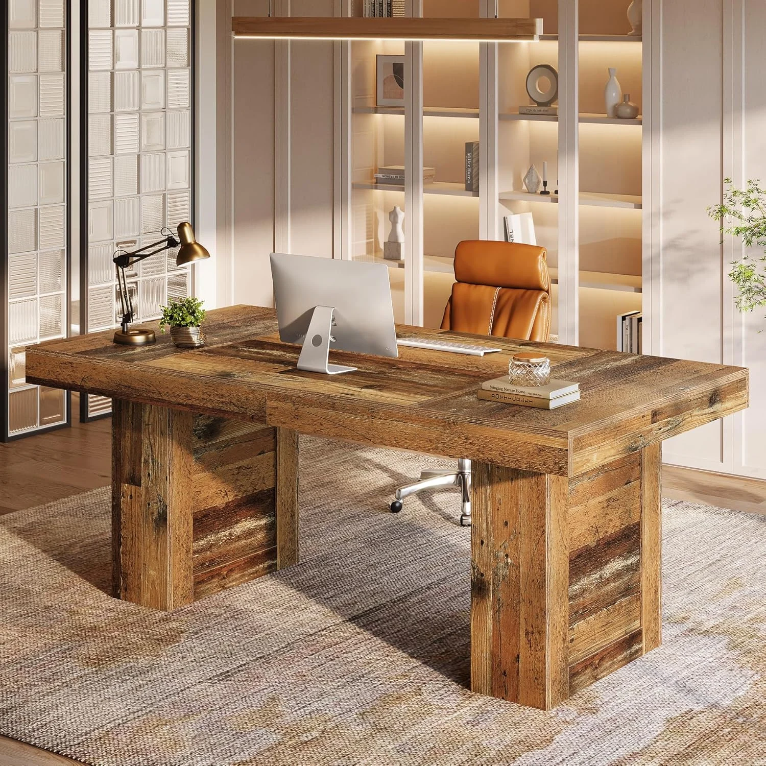 63" Executive Desk, Large Wooden Office Computer Desk with Heavy Duty Legs