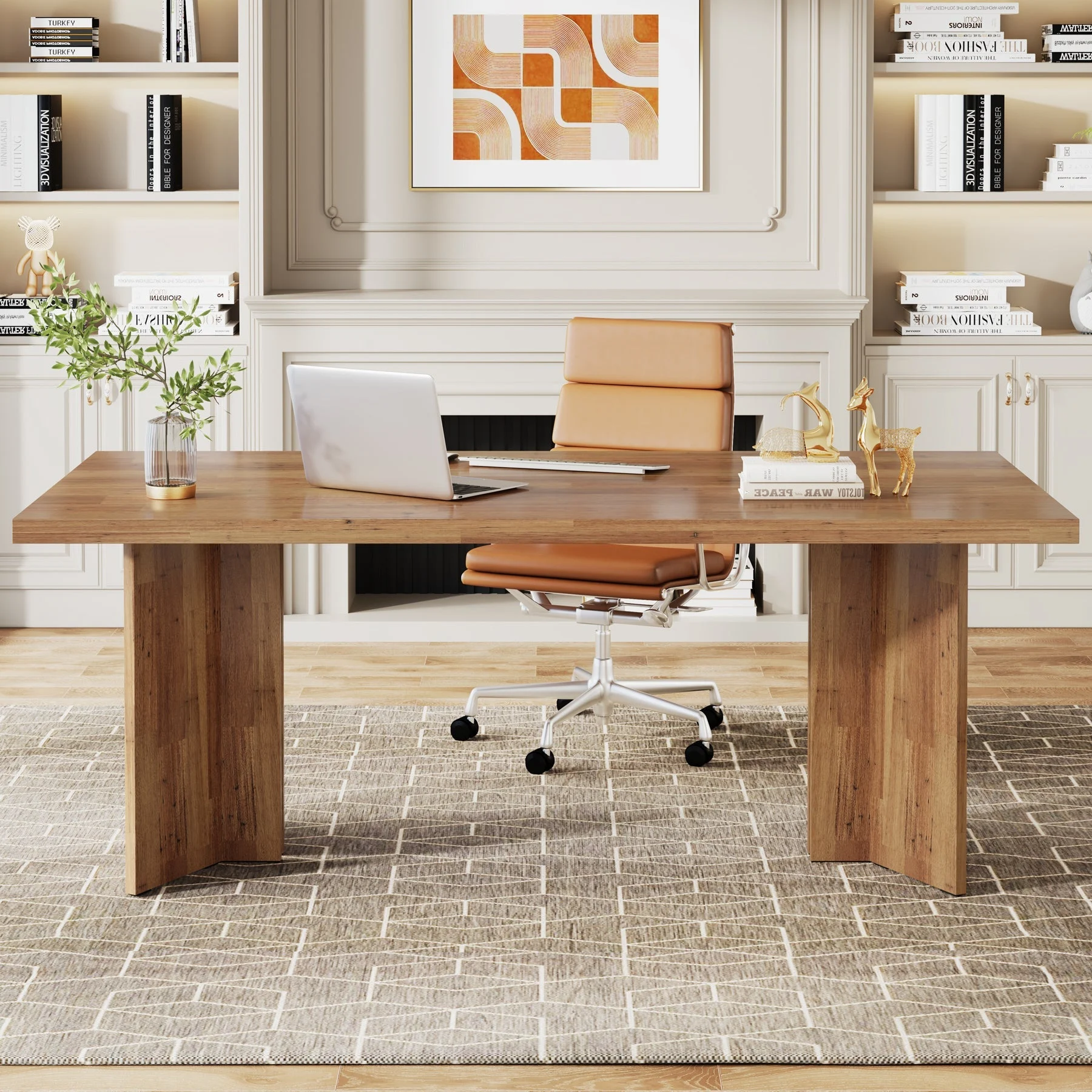 63" Executive Desk with Large Tabletop, Farmhouse Computer Desk for Home Office