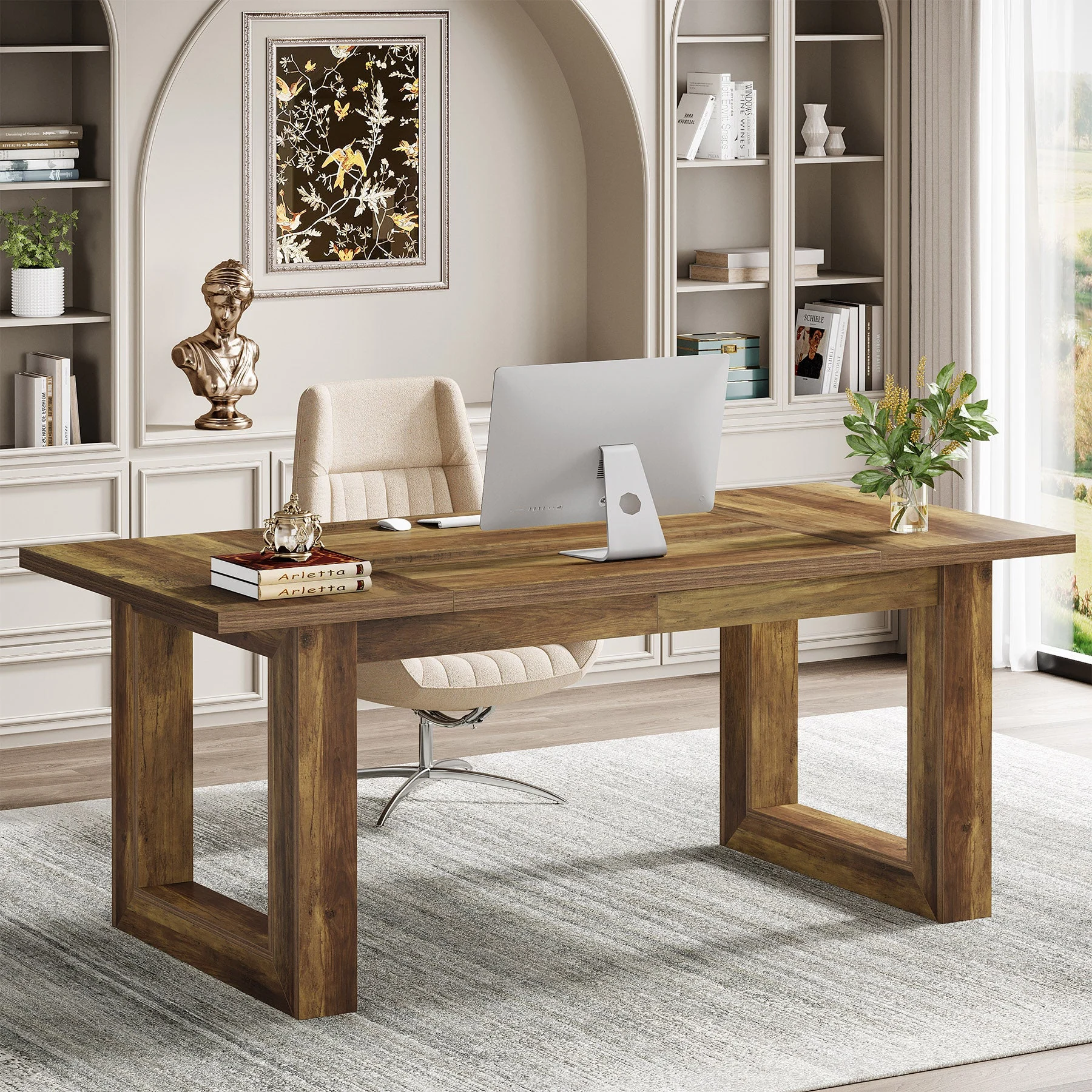 63" Executive Desk, Wooden Computer Desk Workstation Table