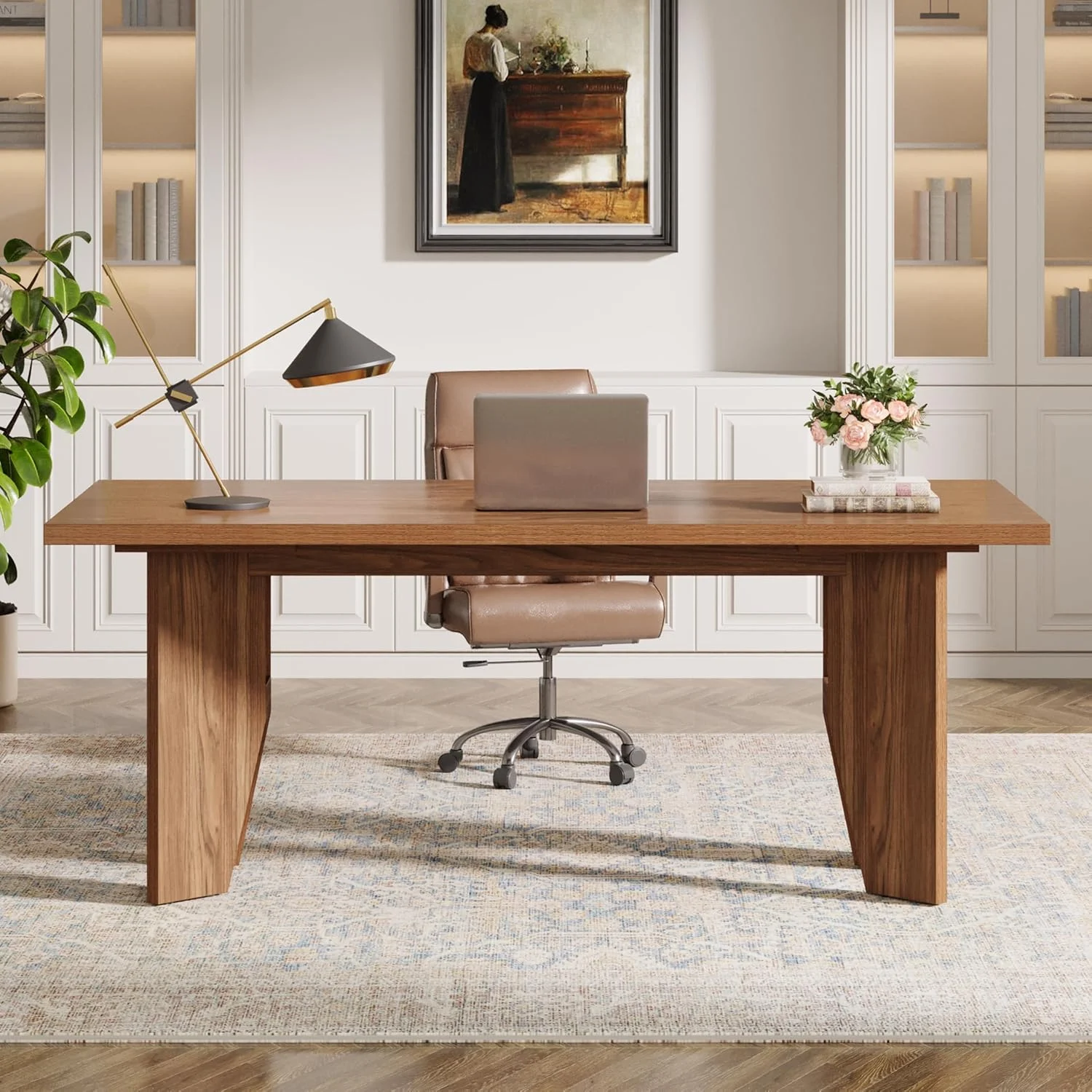 63" Executive Desk, Wooden Office Computer Desk Writing Table with Sturdy Legs