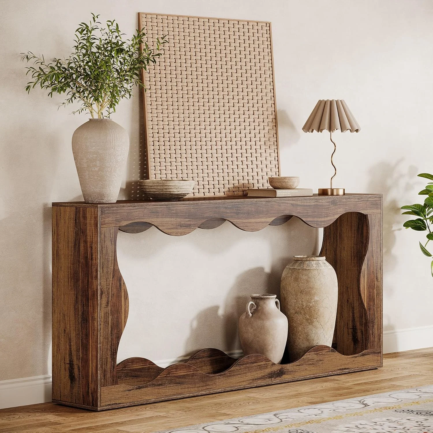 63 Inch Farmhouse Console Table with Storage, Narrow Sofa Table for Living Room and Entryway