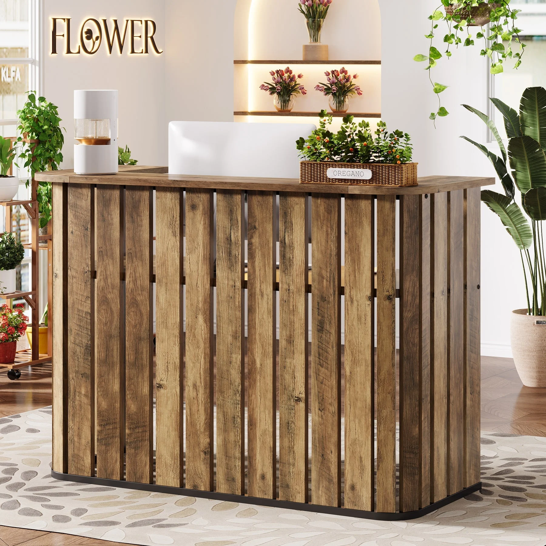 63" Reception Desk, U-Shaped Front Desk with Counter