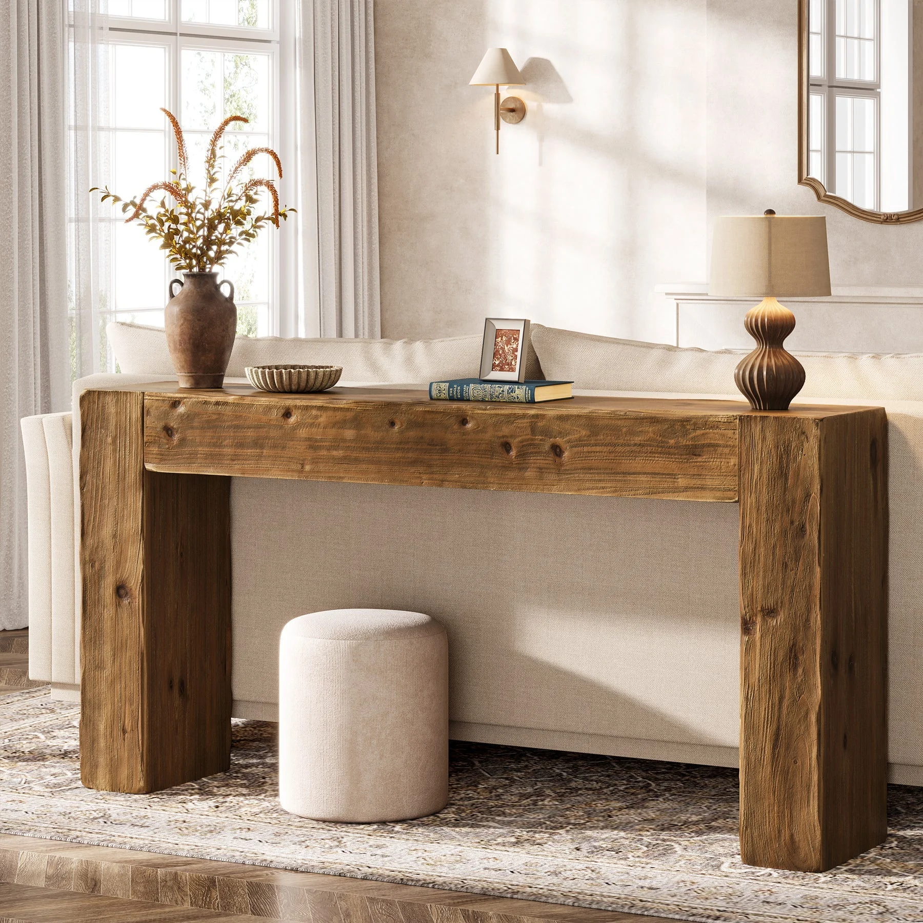 63" Wood Console Table, Farmhouse Sofa Table Entryway Table