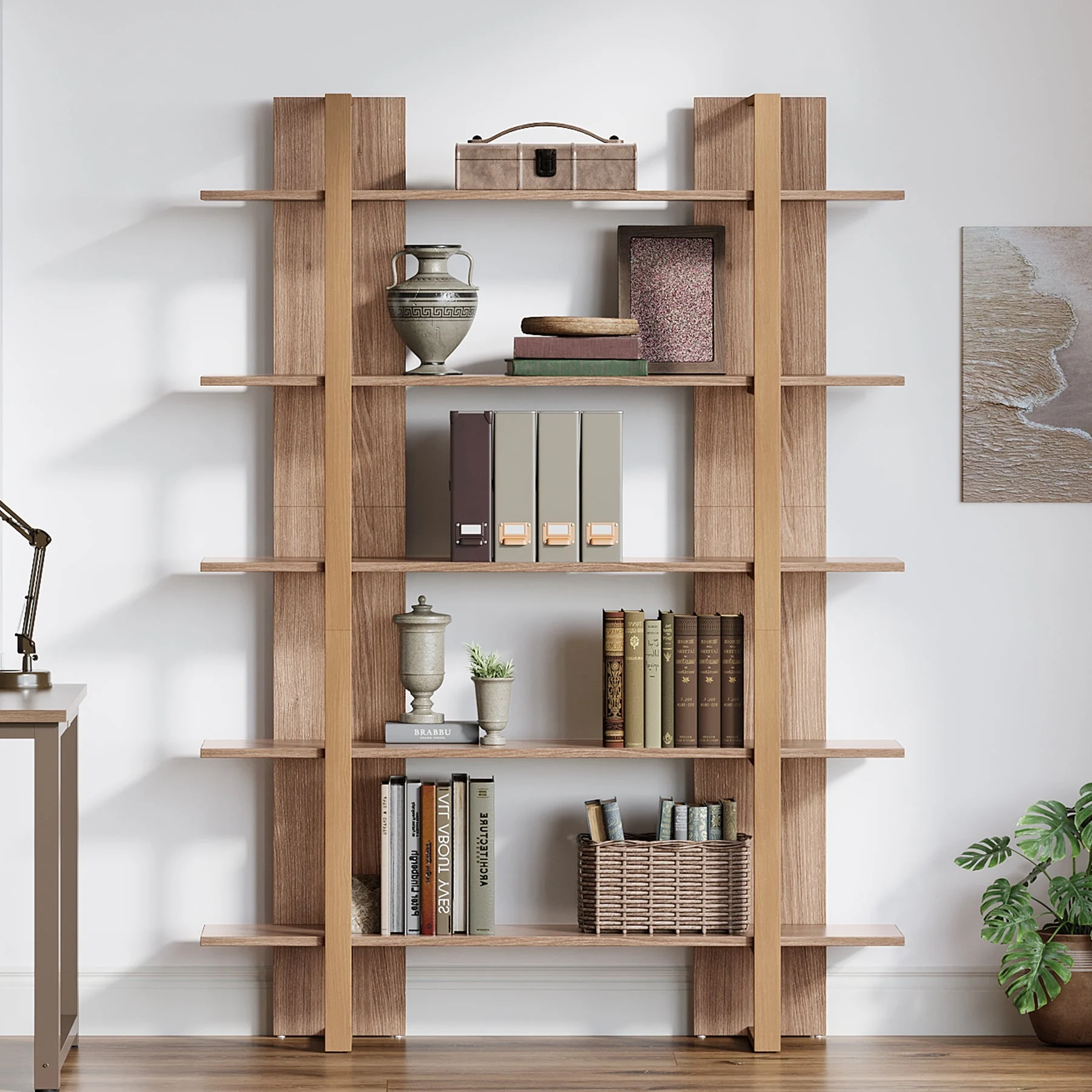 70.8" Bookshelf, 5-Tier Etagere Bookcase Display Shelf