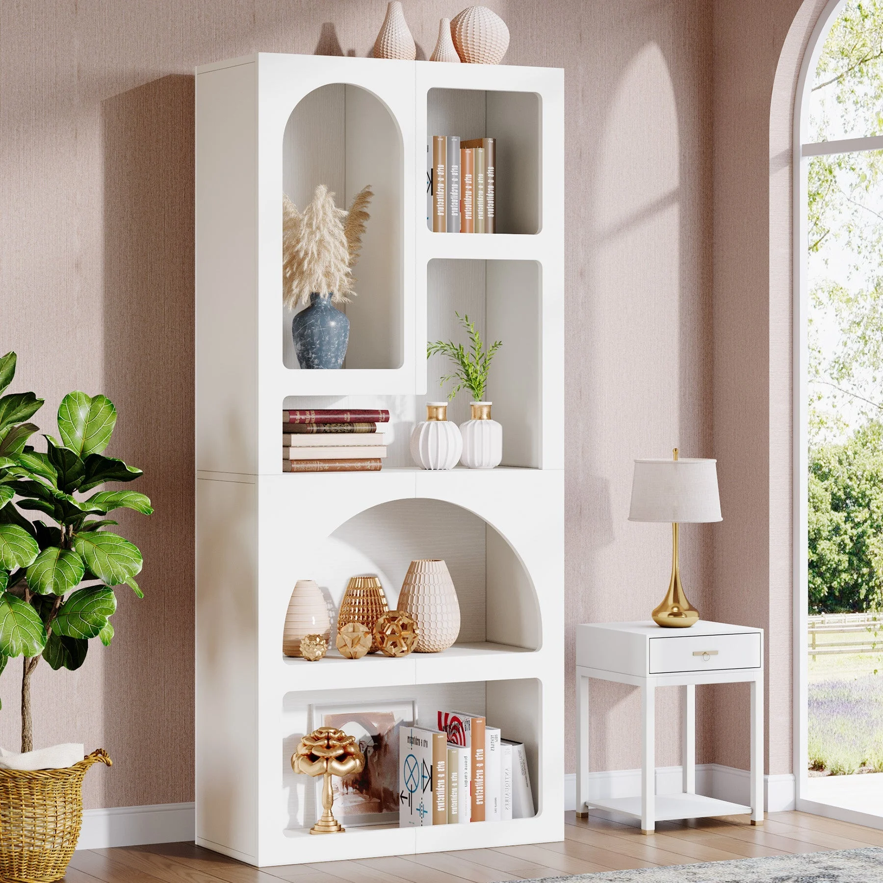 70.8" Bookshelf, Geometric Bookcase Display Shelf with 5 Irregular Storage Shelves