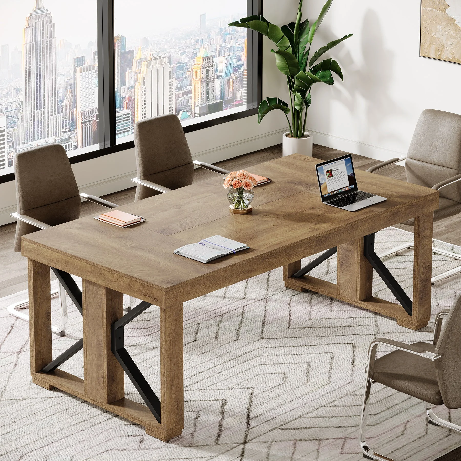 70.8" Conference Table, Rectangle Meeting Table with Large Tabletop