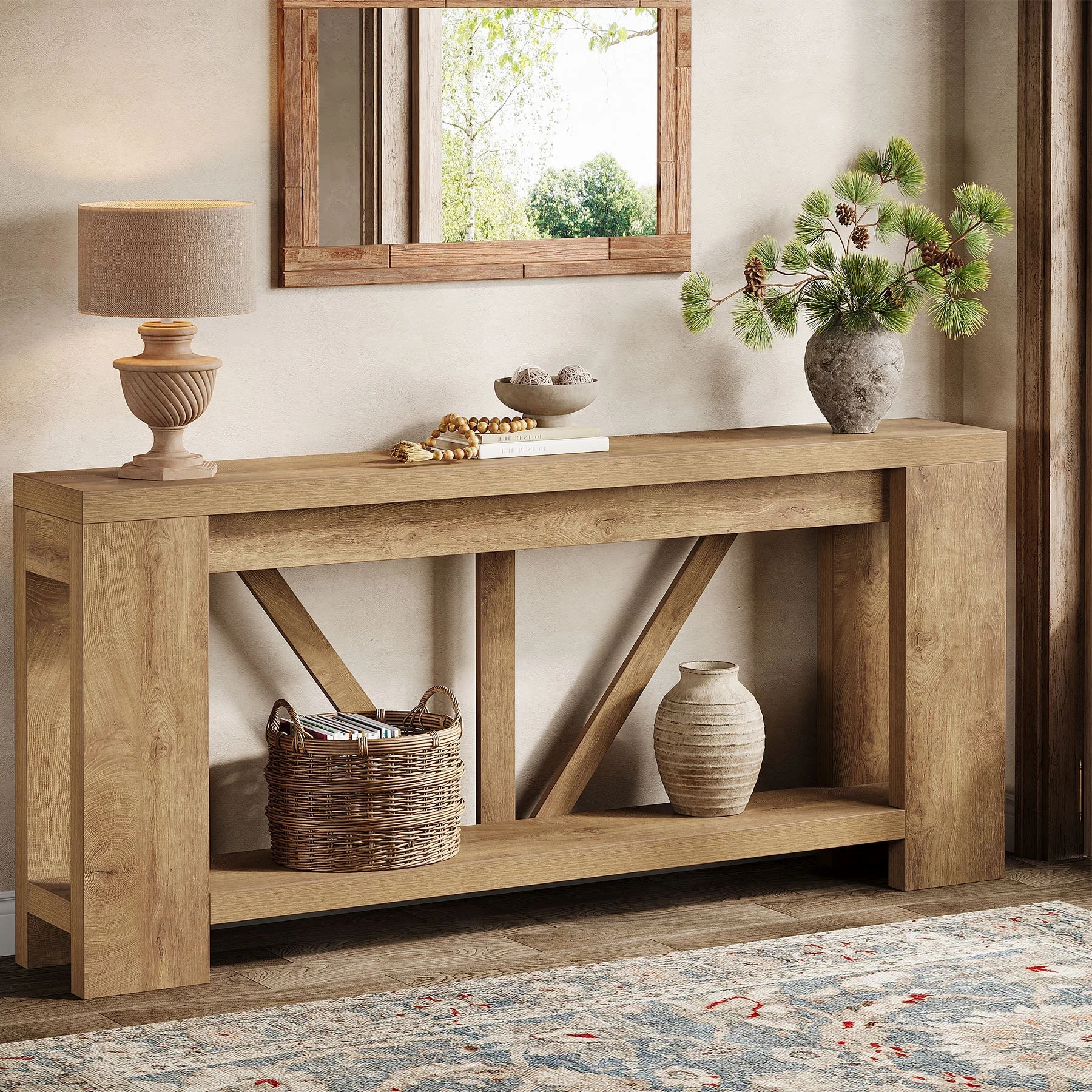 70.8" Console Table, 2-Tier Long Sofa Table Hallway Table