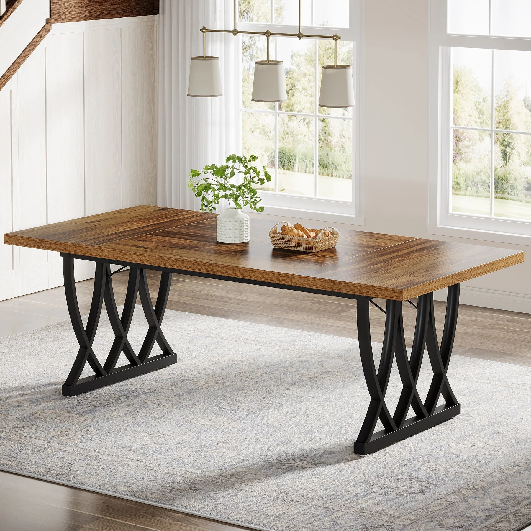 70.8" Dining Table, Wood Kitchen Table Dinner Table for 6-8 People