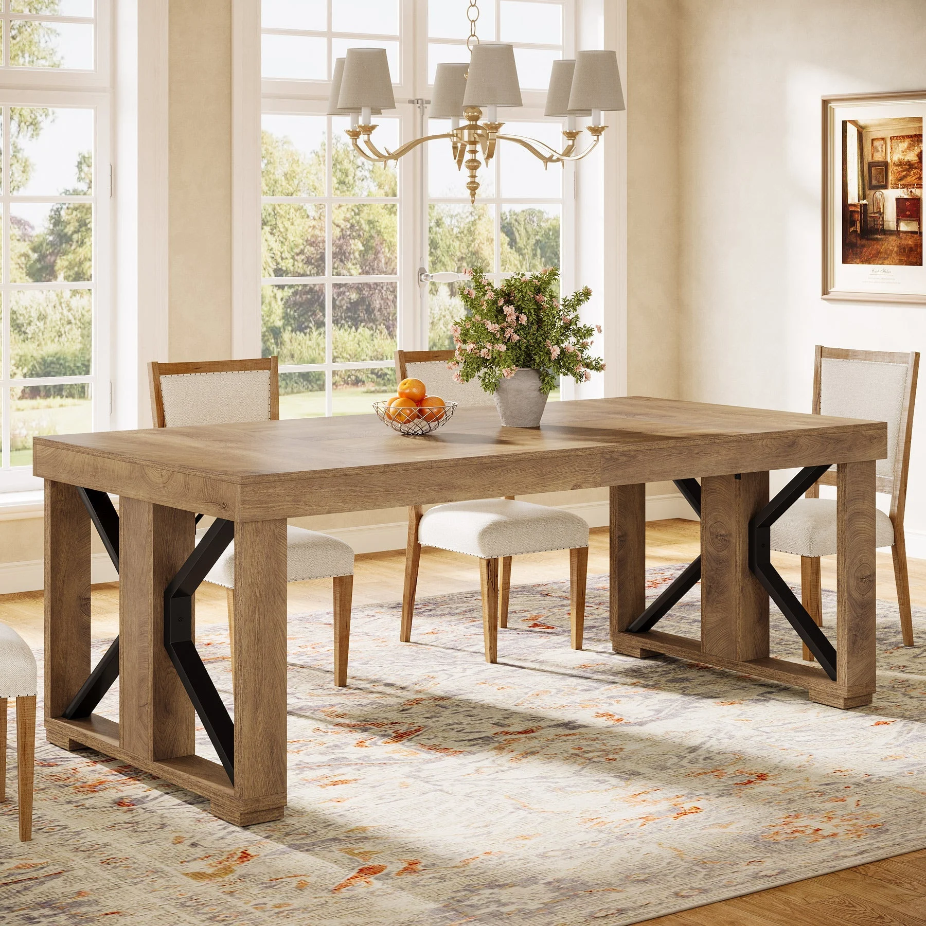 70.8" Dining Table, Wooden Kitchen Dinner Table for 6-8 People