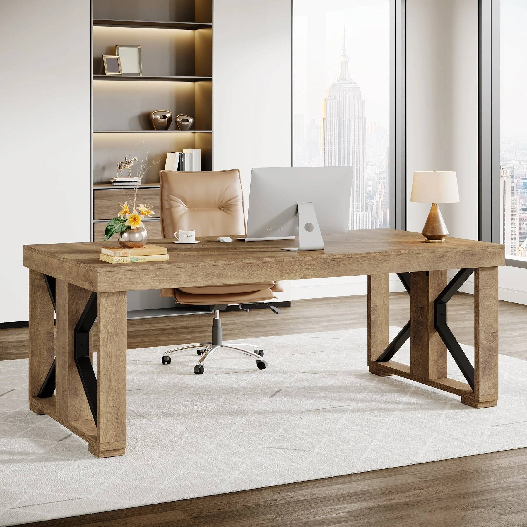 70.8" Executive Computer Desk, Home Office Desk with Strong Double Pedestal