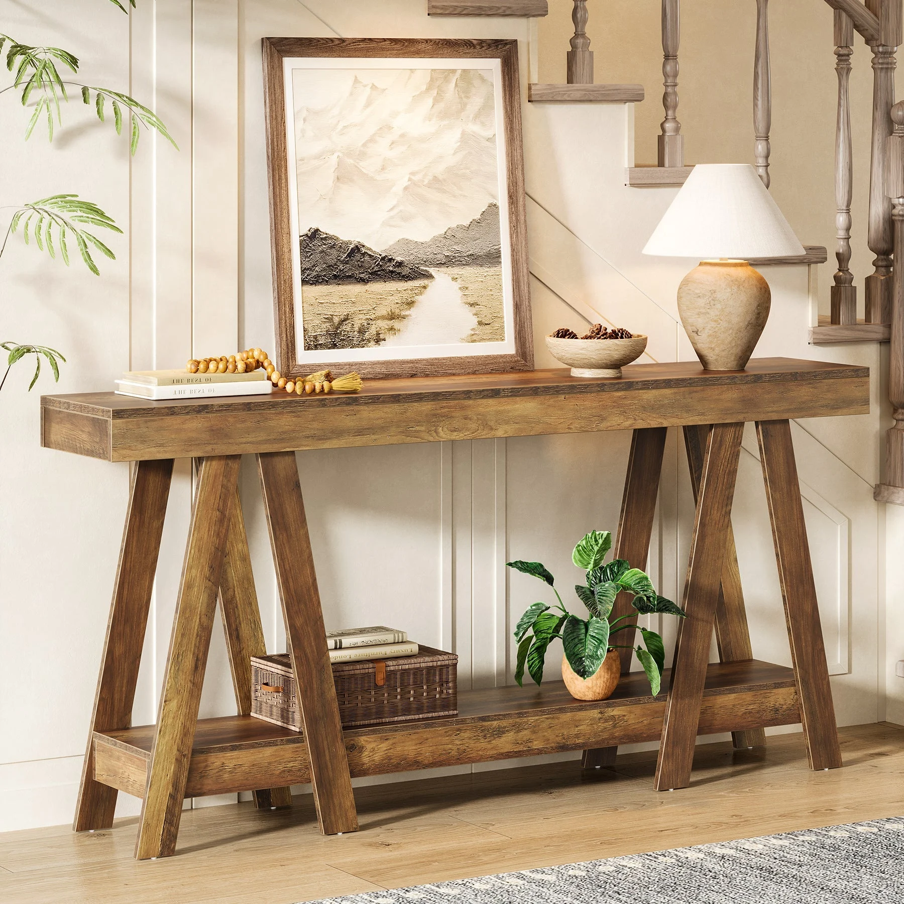 70.87" Console Table, 2-Tier Farmhouse Entryway Table Behind Sofa