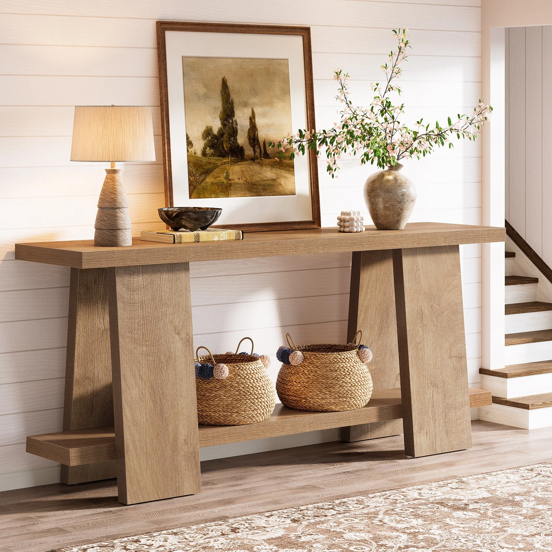 70.9" Console Table , 2-Tier Farmhouse Sofa Entryway Table for Living Room