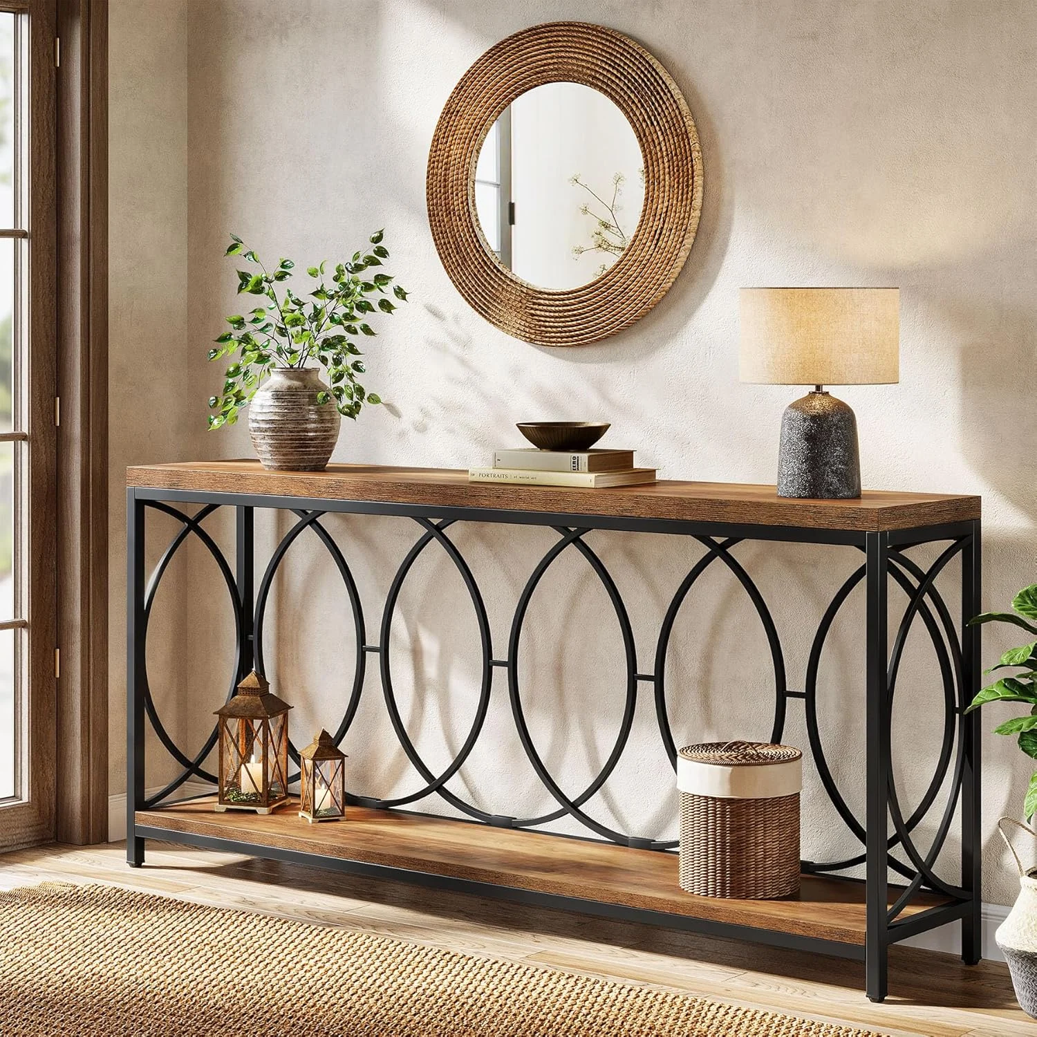 70.9" Console Table, 2-Tier Long Sofa Table Entryway Console with Storage Shelf