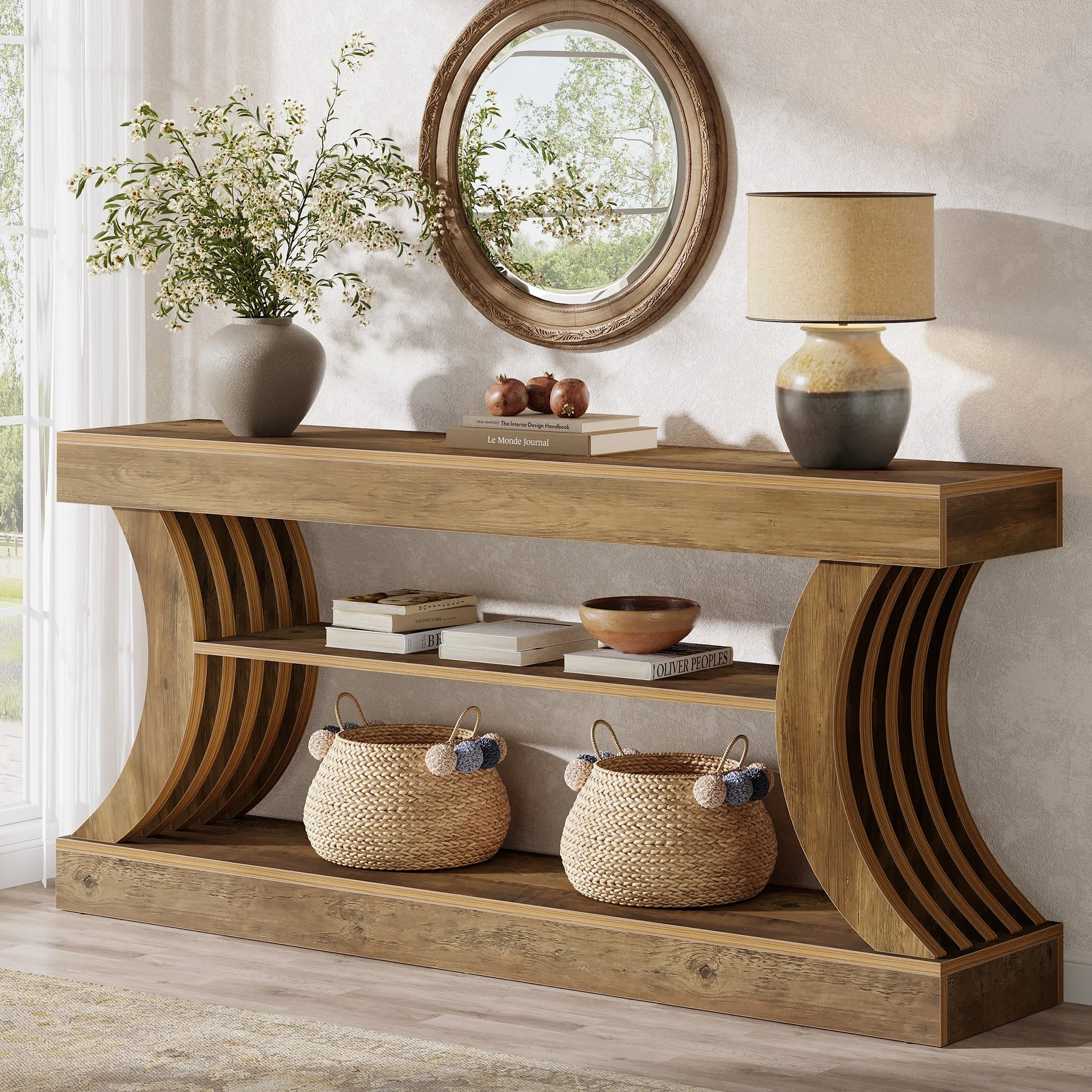 70.9" Console Table, 3-Tier Entryway Couch Table Behind Sofa