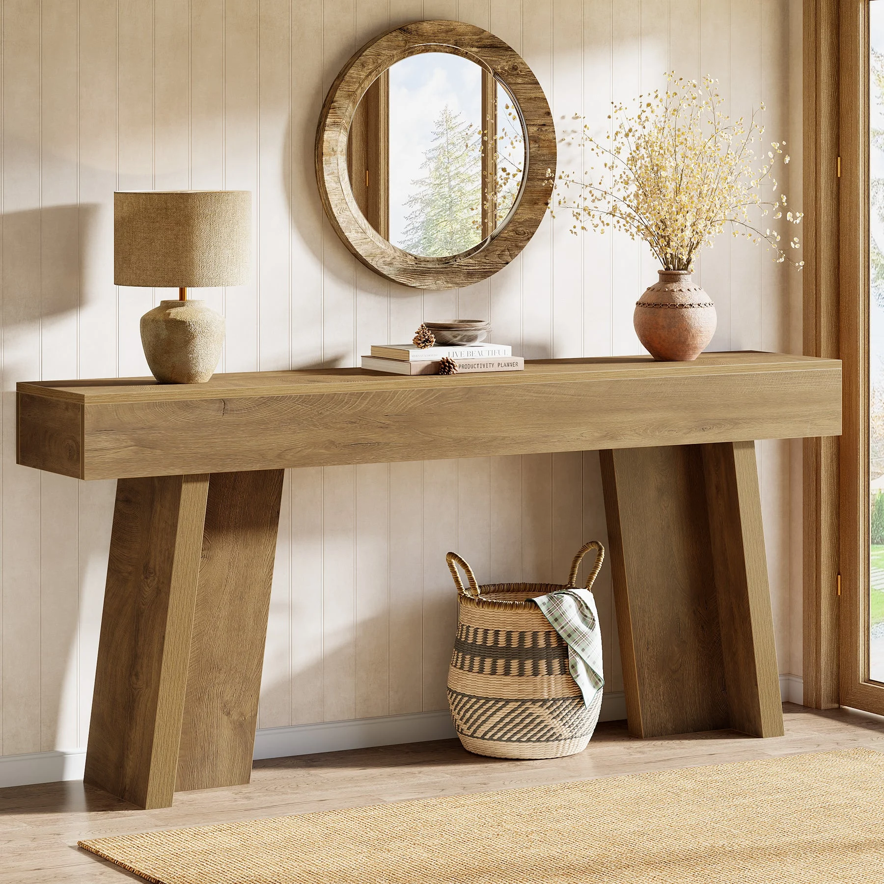 70.9" Console Table, Farmhouse Narrow Entryway Table Behind The Couch