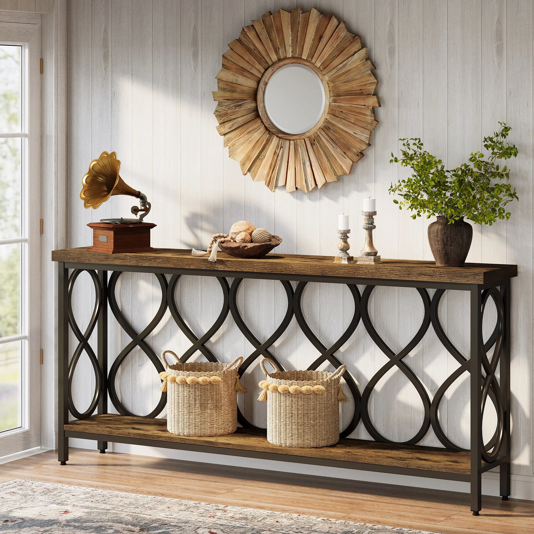 70.9" Console Table, Industrial Sofa Table 2-Tier Entryway Accent Table