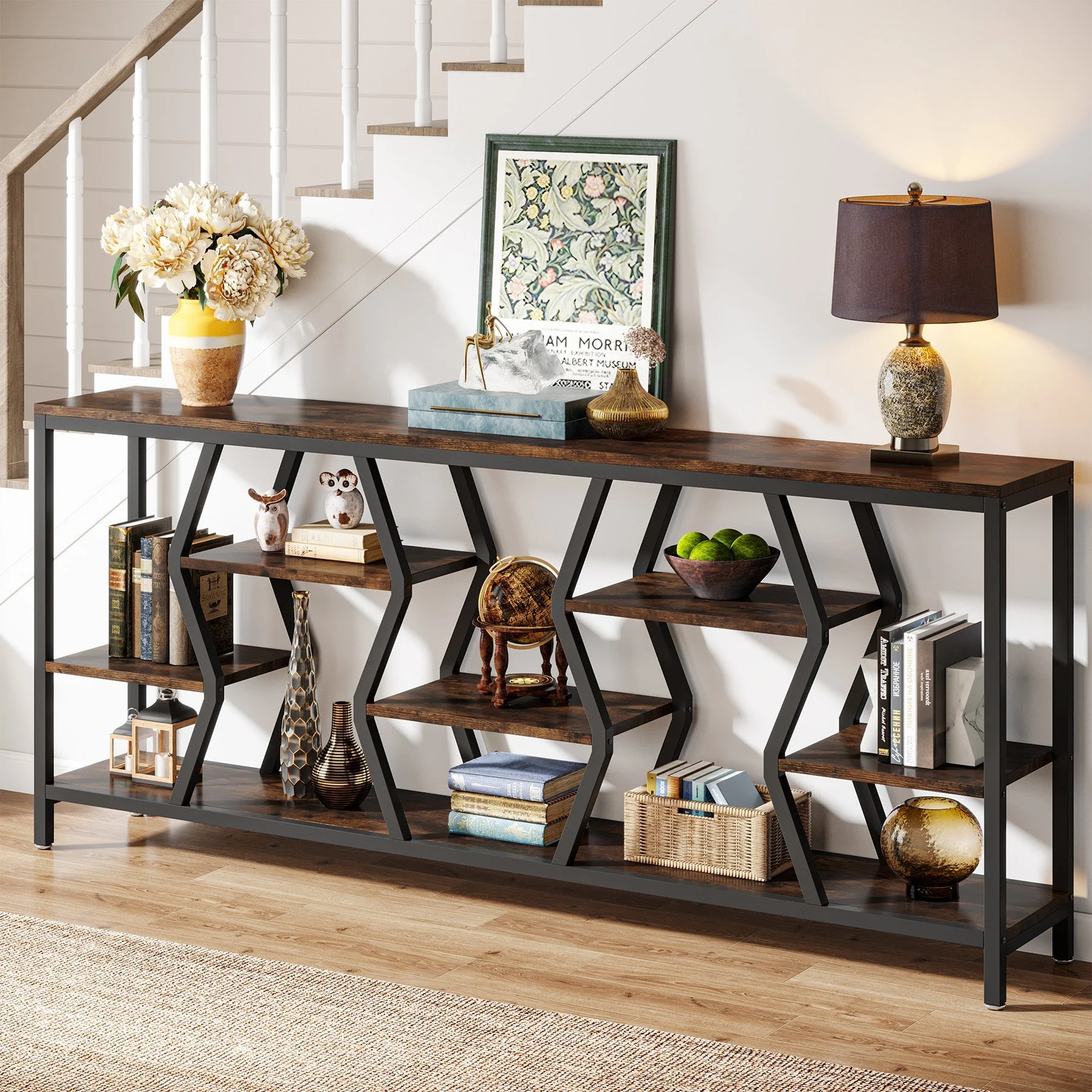 70.9" Console Table Industrial Sofa Table with Storage Shelves