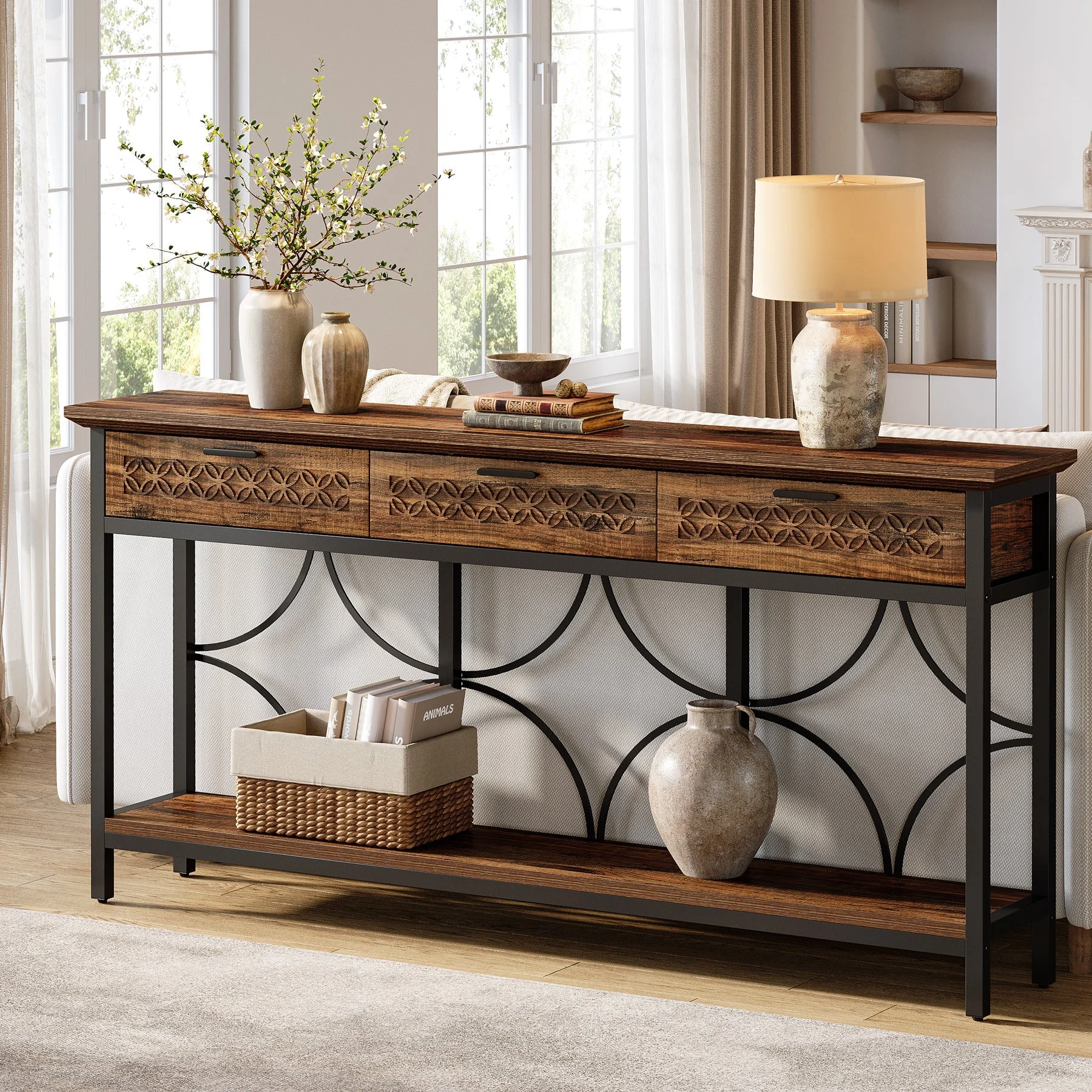 70.9" Console Table, Long Entryway Table Accent Table with Storage Drawers