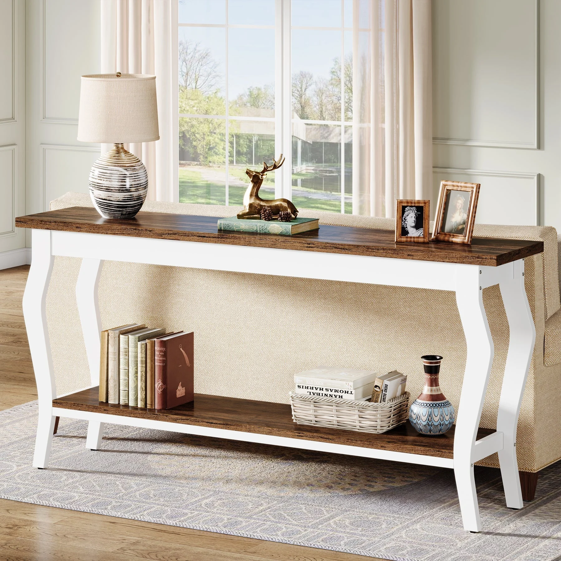 70.9" Console Table, Vintage Sofa Table with 2-Tier Storage