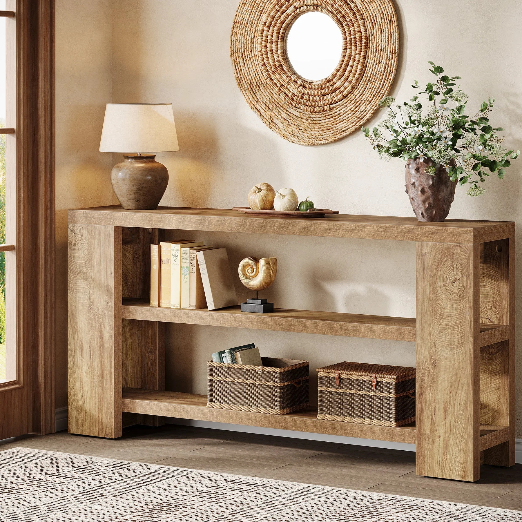 70.9" Console Table, Wooden 3-Tier Sofa Foyer Table