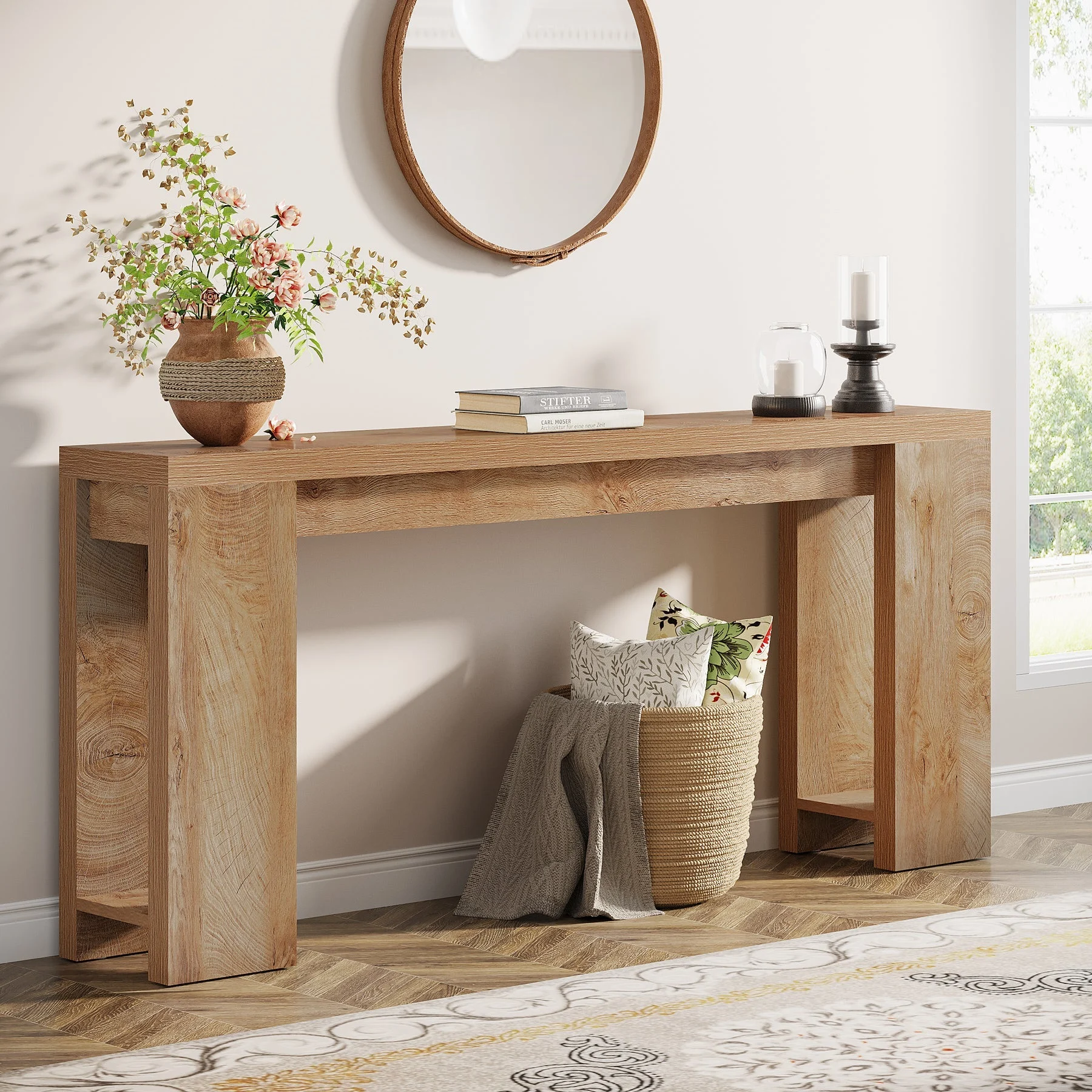 70.9" Wood Console Table, Farmhouse Sofa Table Entryway Table