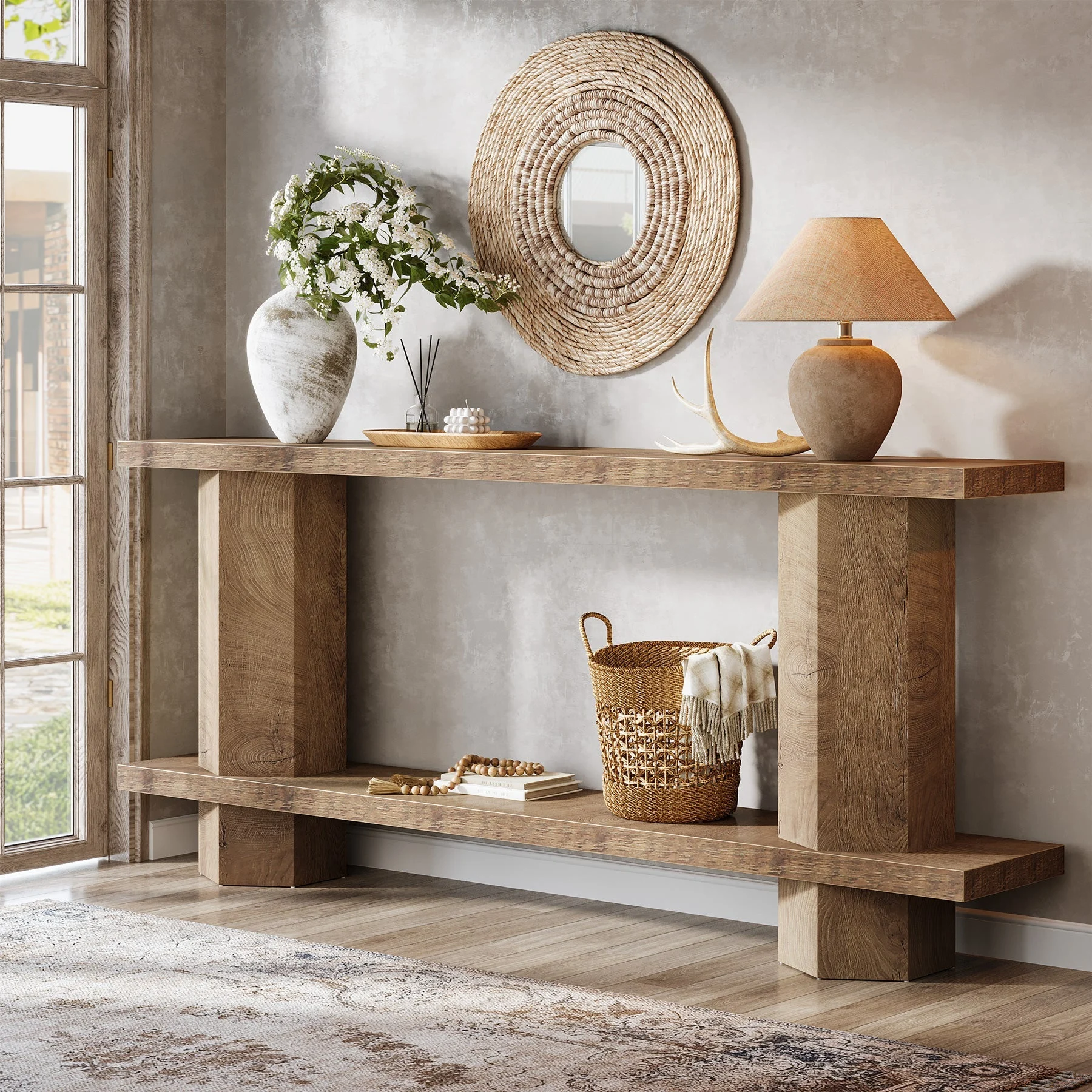 71" Console Table, 2-Tier Hallway Table Sofa Table Behind Couch
