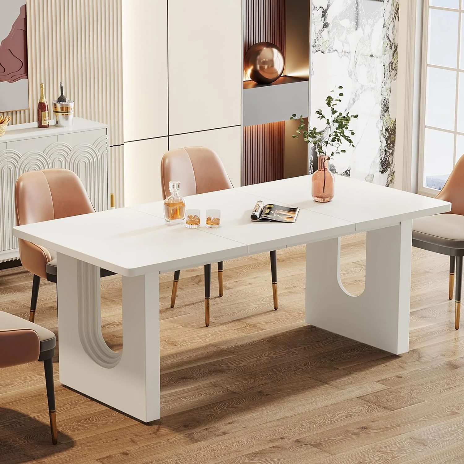 71" Dining Table for 6 to 8 People, Modern Wood Kitchen Dinner Table