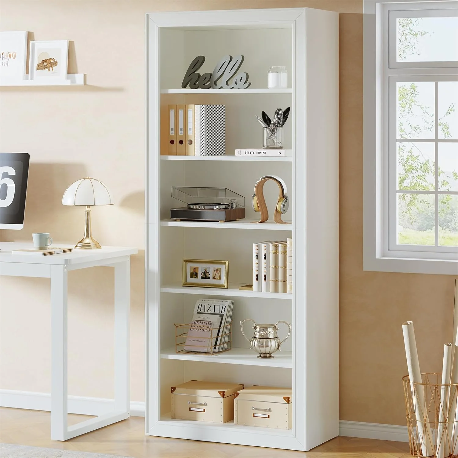 75" Bookcase, 6-Tier Modern Bookshelf Open Display Storage Shelves