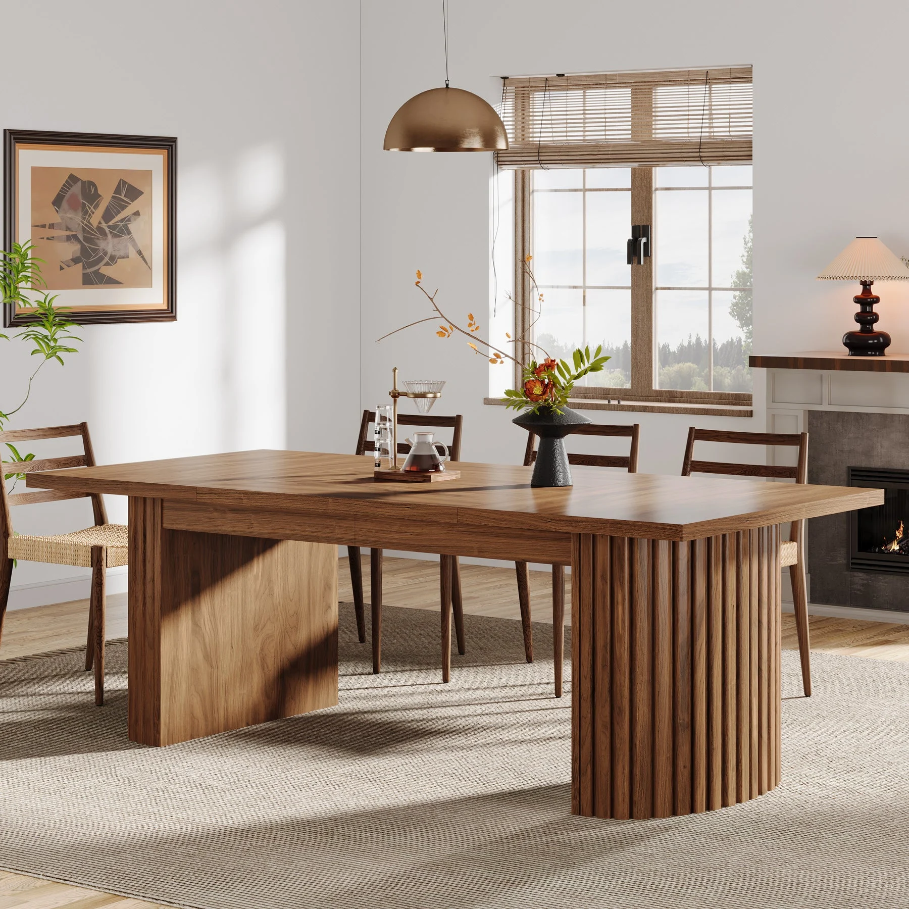 78.7" Dining Table, Farmhouse Kitchen Table With Dual Base