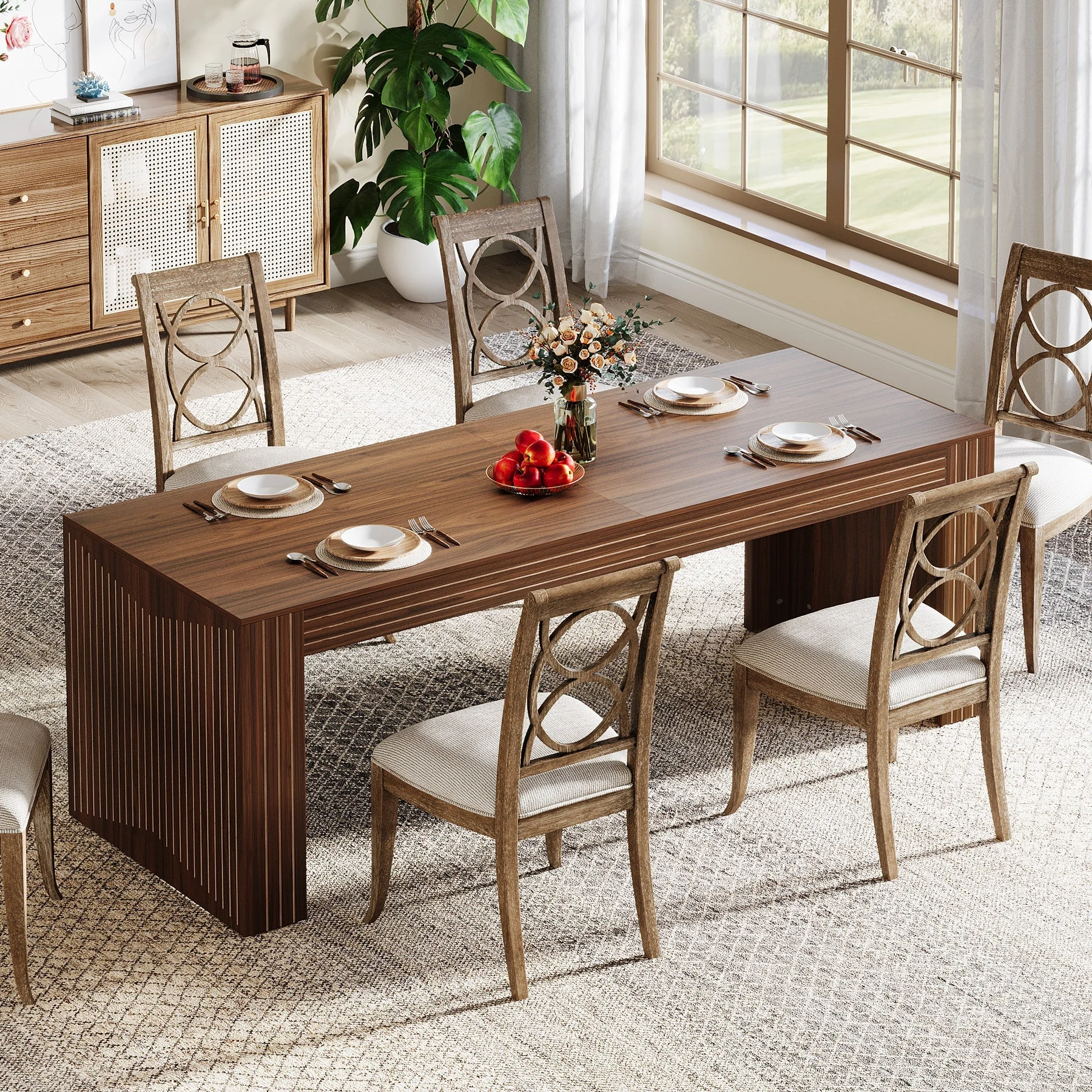 78.7" Rectangular Dining Table, Farmhouse Kitchen Dinner Table for 6-8