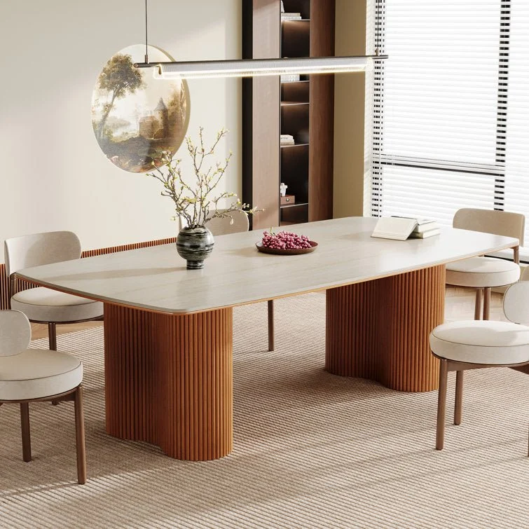 78.7" Sintered Stone Dining Table for 8 with Solid Wood Legs