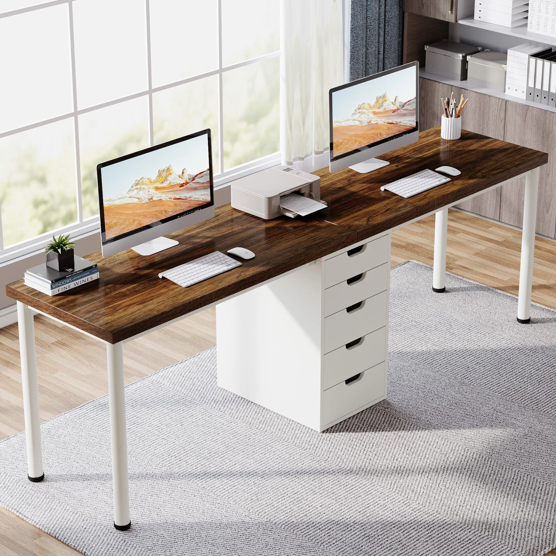 78.7" Two Person Desk, Long Double Computer Desk with 5 Drawers