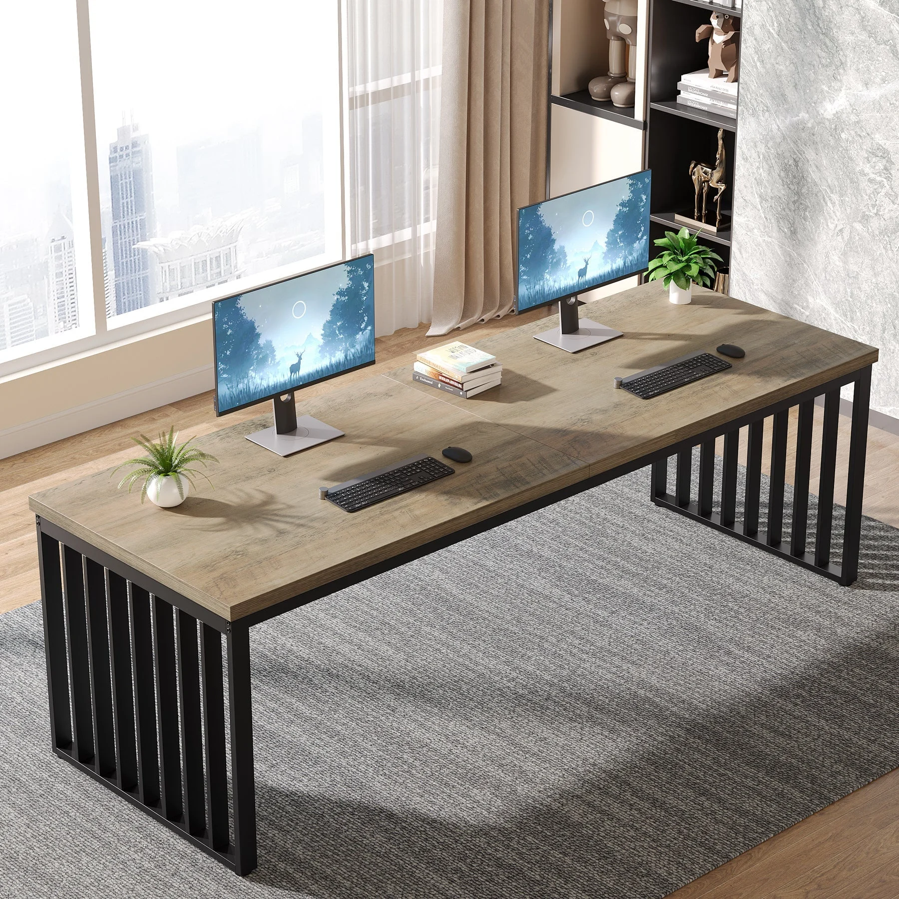 78.74" Two Person Desk, Long Executive Desk Double Computer Desk