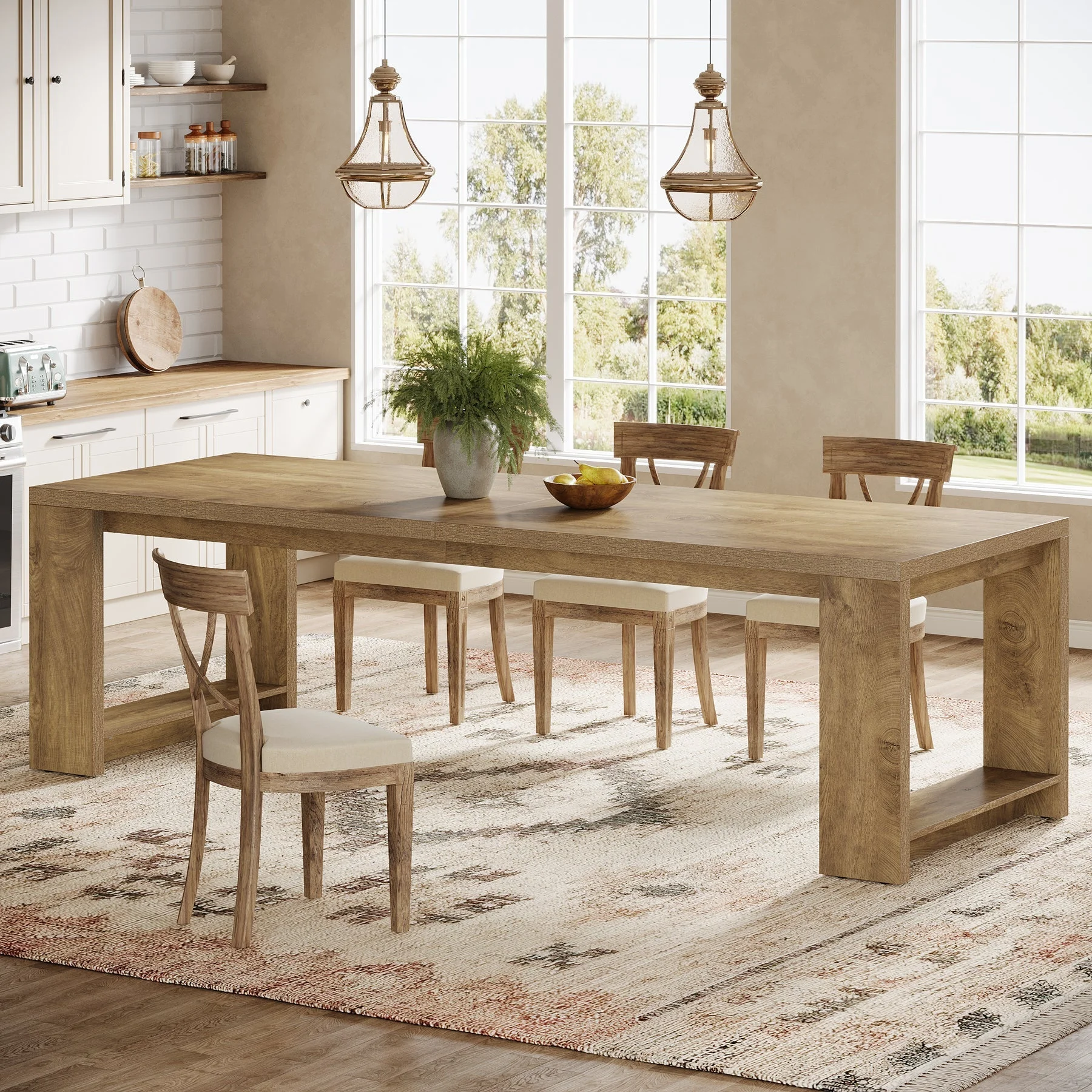 86" Dining Table, Farmhouse Kitchen Dinner Table For 8-10 People