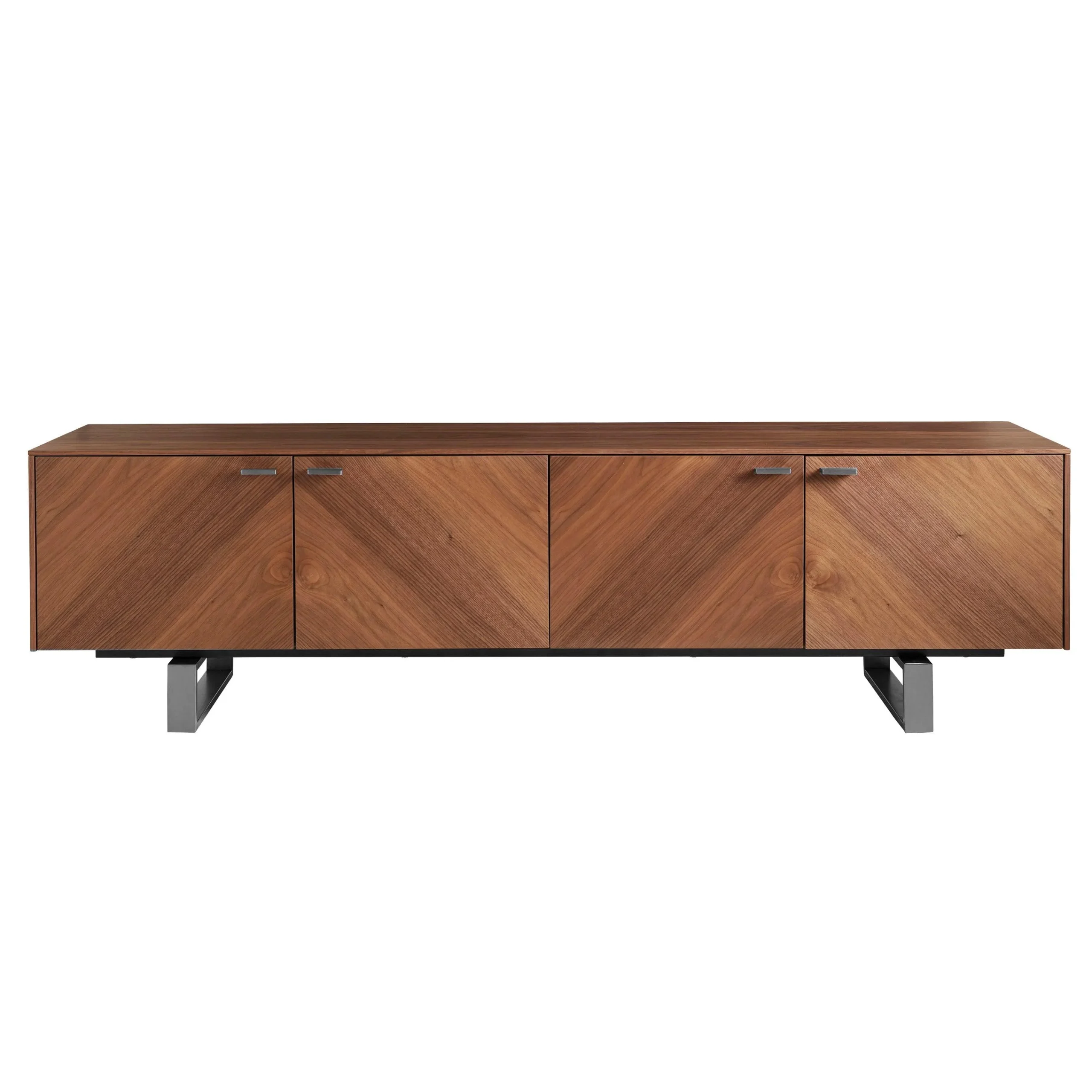 Alvarado 71" Media Stand in American Walnut with Brushed Stainless Steel Base