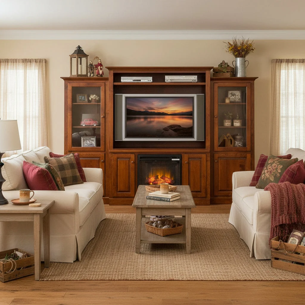 Amish 3pc Entertainment Center Wall Unit with 23" Electric Fireplace