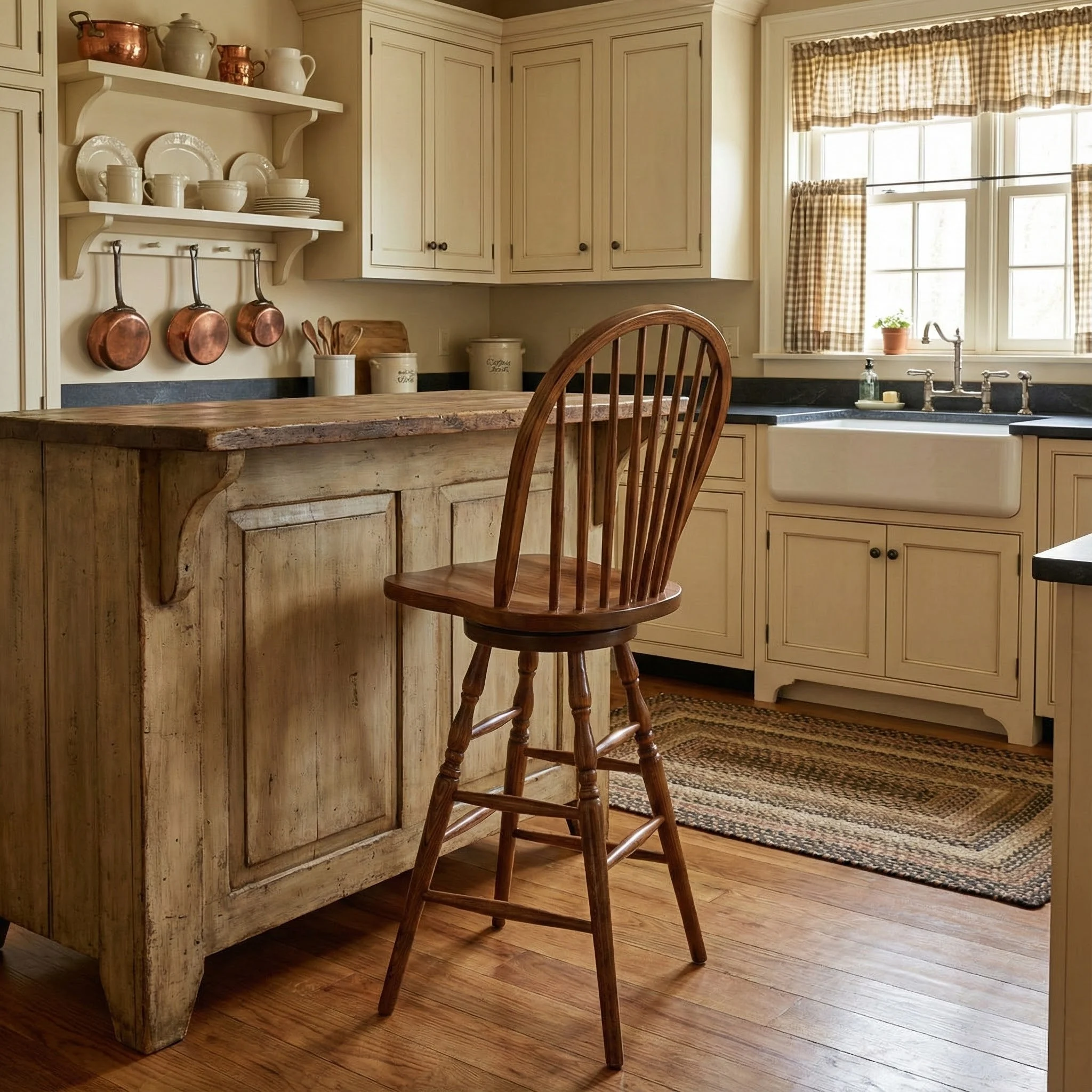 Amish 9 Spindle Windsor Spindle Swivel Bar Stool