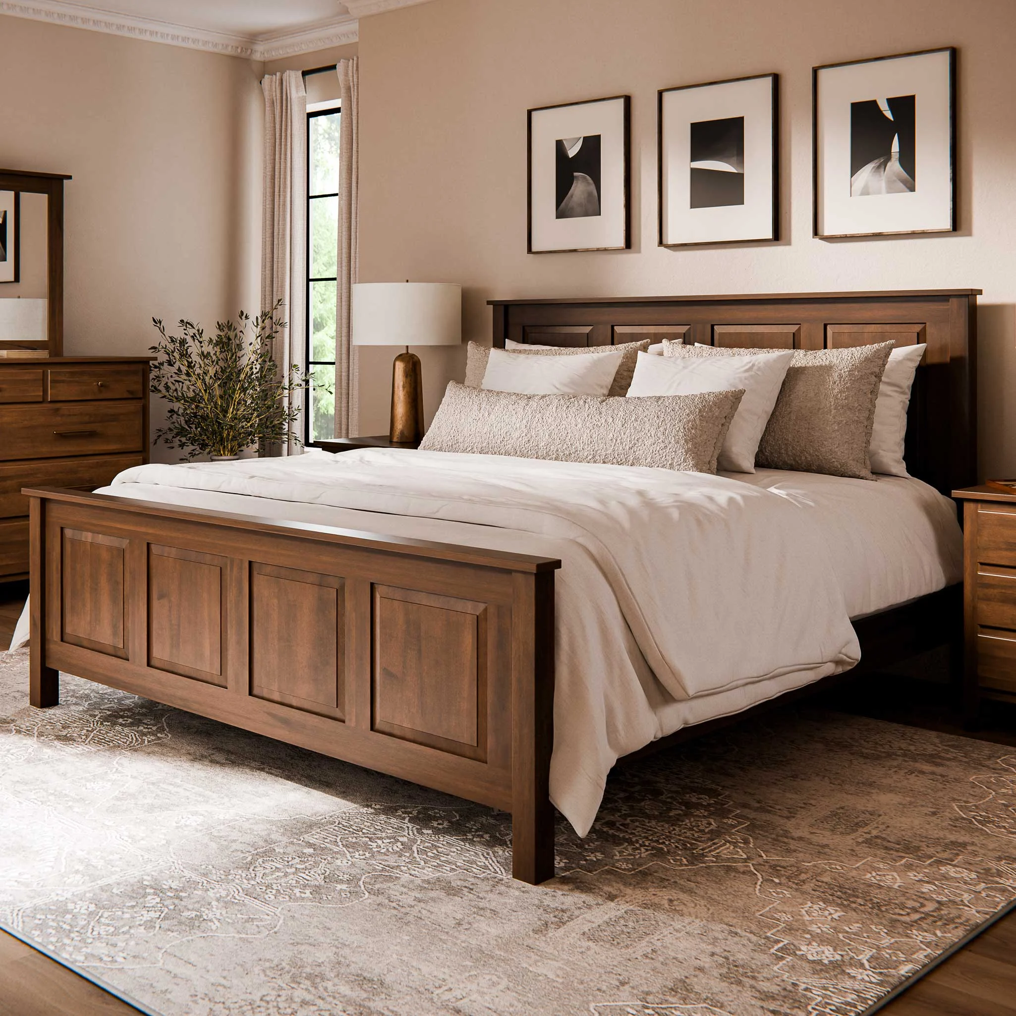 Amish Bel Air Solid Wood High Panel Bed Frame