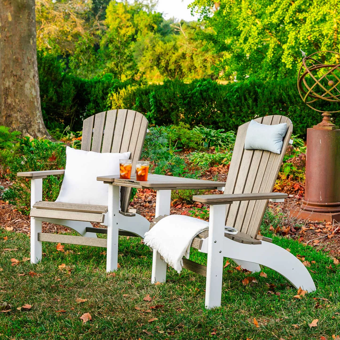 Amish Deluxe Fanback Grandpa Adirondack Poly Patio Settee Set