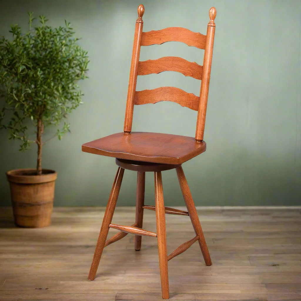 Amish French Country Ladder Back Swivel Bar Chair