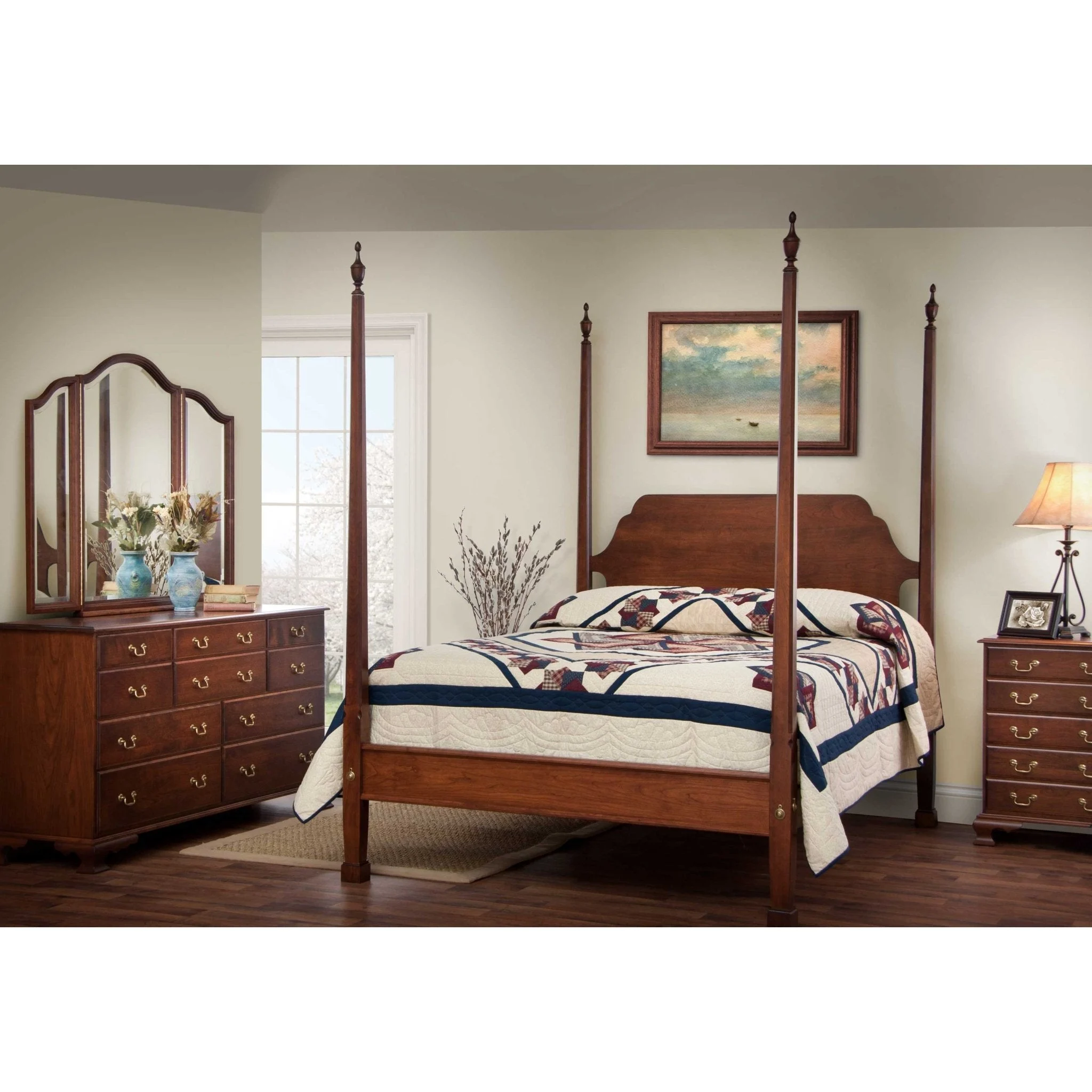 Amish Jamestown 4pc Colonial Pencil Post Bedroom Set