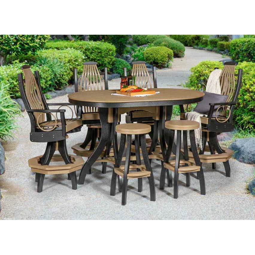 Amish Outdoor Oval 7pc Bent Poly Dining Counter Bar Patio Table Swivel Set