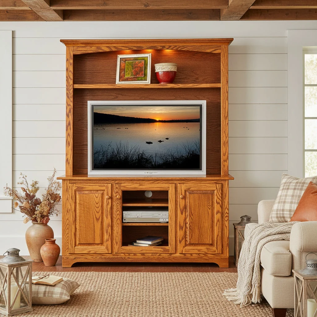 Amish Plasma 60" TV Cabinet with Hutch