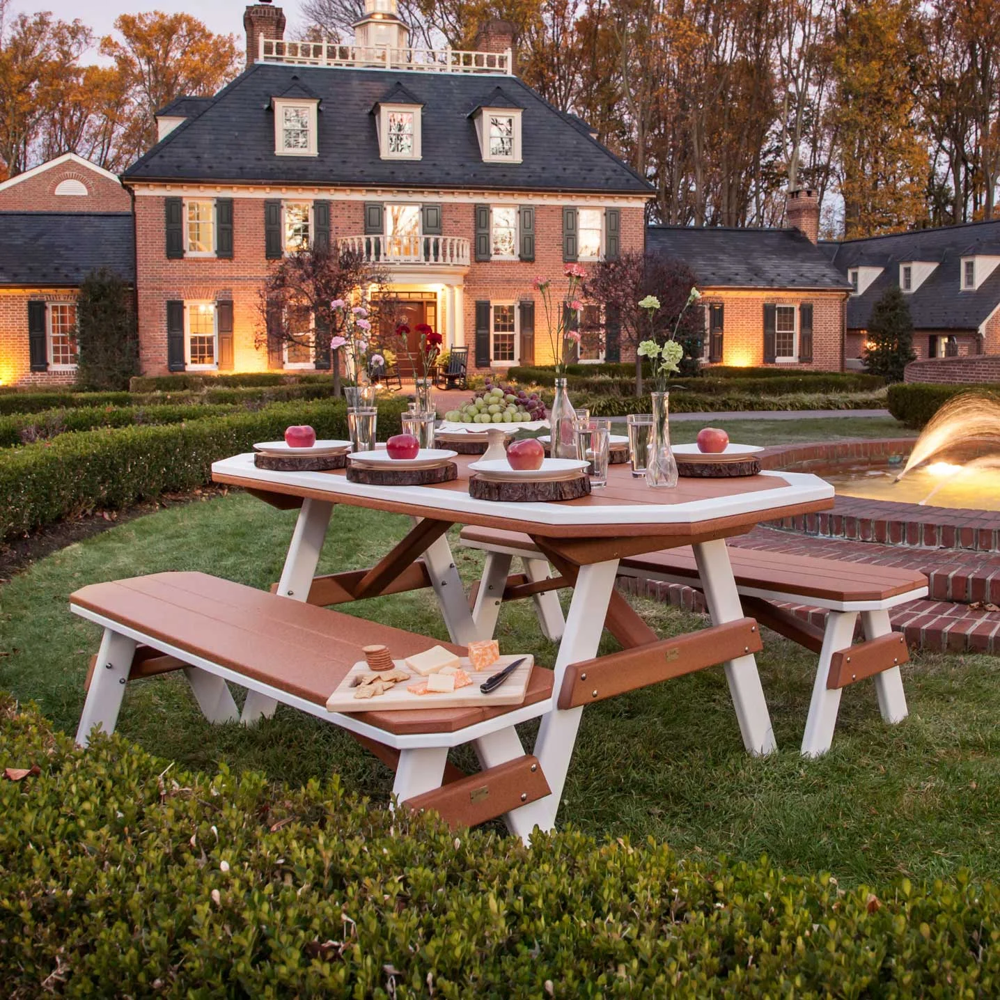 Amish Poly Patio Rectangular Garden Table Set with Benches for 6