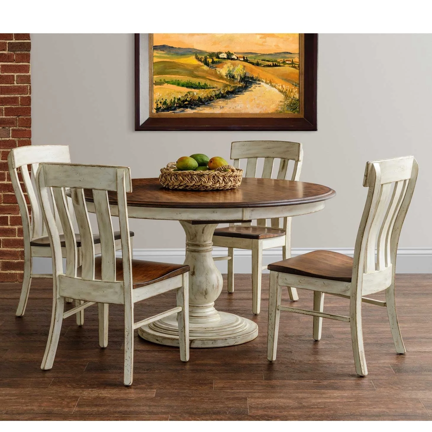 Amish Raleigh 56" 5pc Round Pedestal Dining Table & Chairs Set