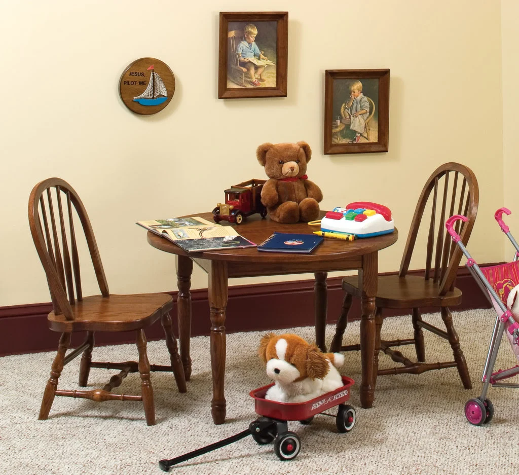 Amish Solid Wood Round Kid's Play Dining Table & Chair Set