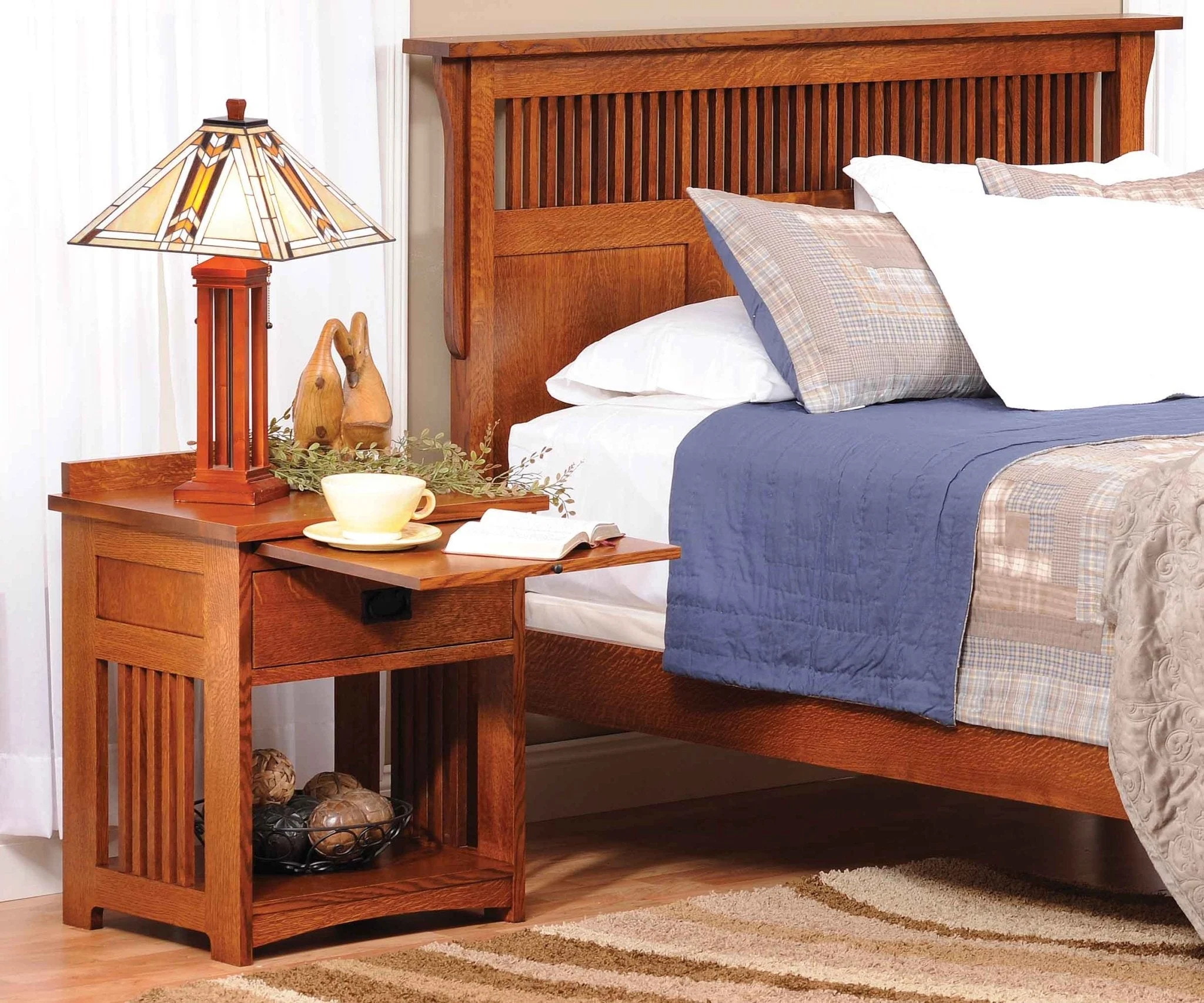 Amish Solid Wood Spanish Mission 1-Drawer Nightstand with Pullout