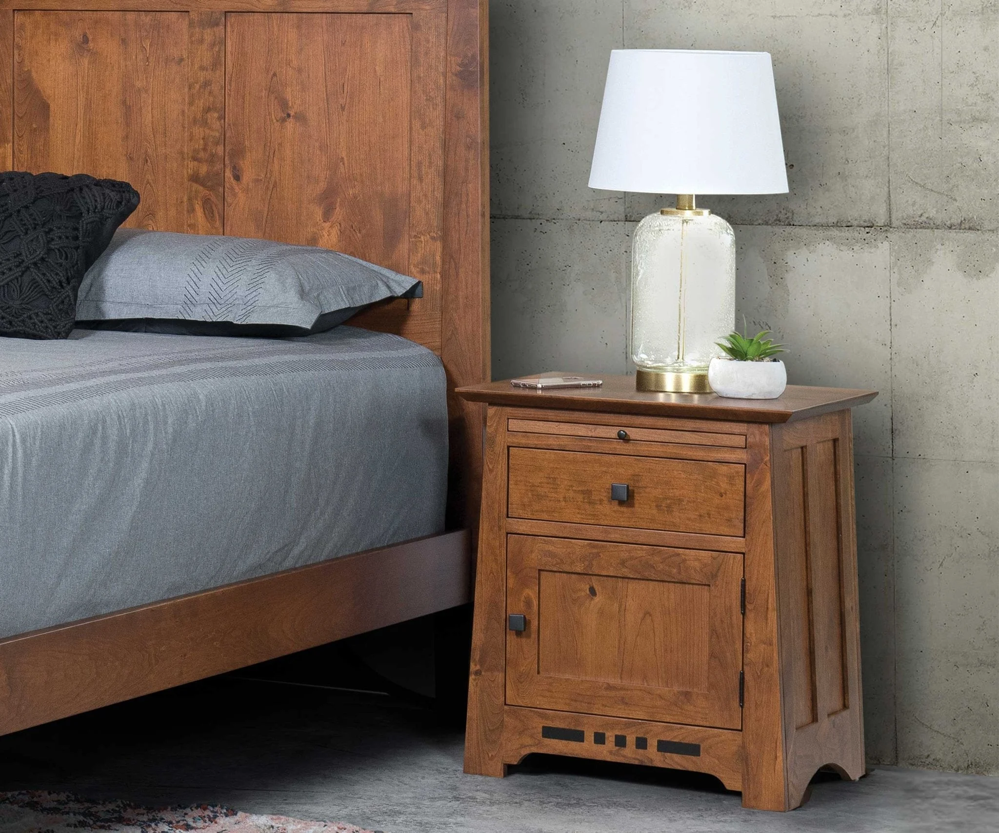 Amish Solid Wood Van Nuys Door Nightstand with Pullout