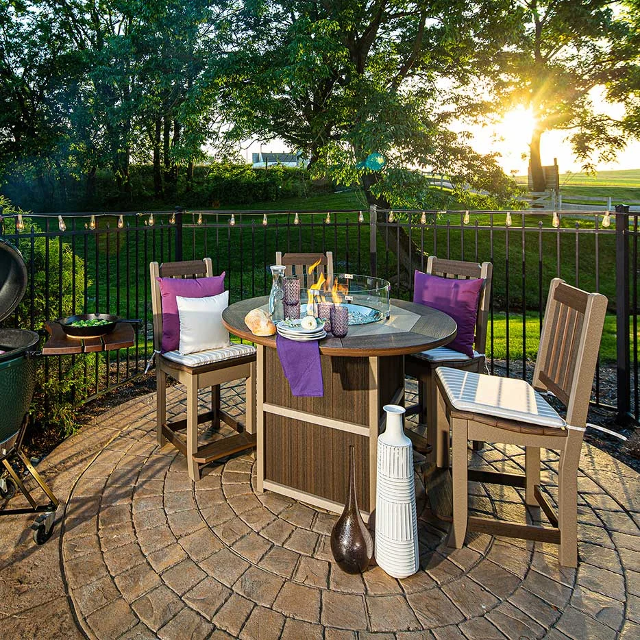 Amish Summerside 48" Round Patio Fire Counter Table Set with 4 Counter Chairs